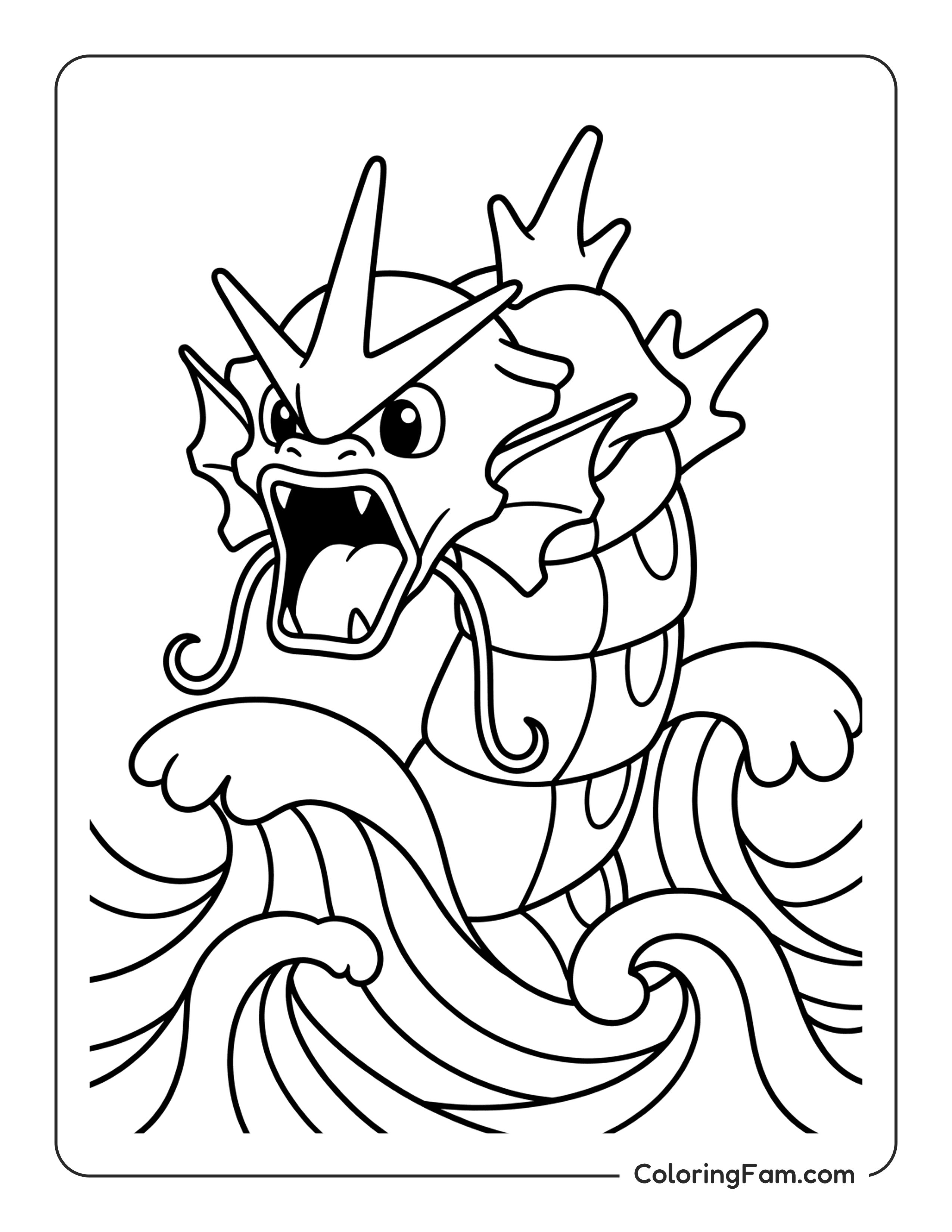 Gyarados Emerging From Ocean Waves Roaring coloring page