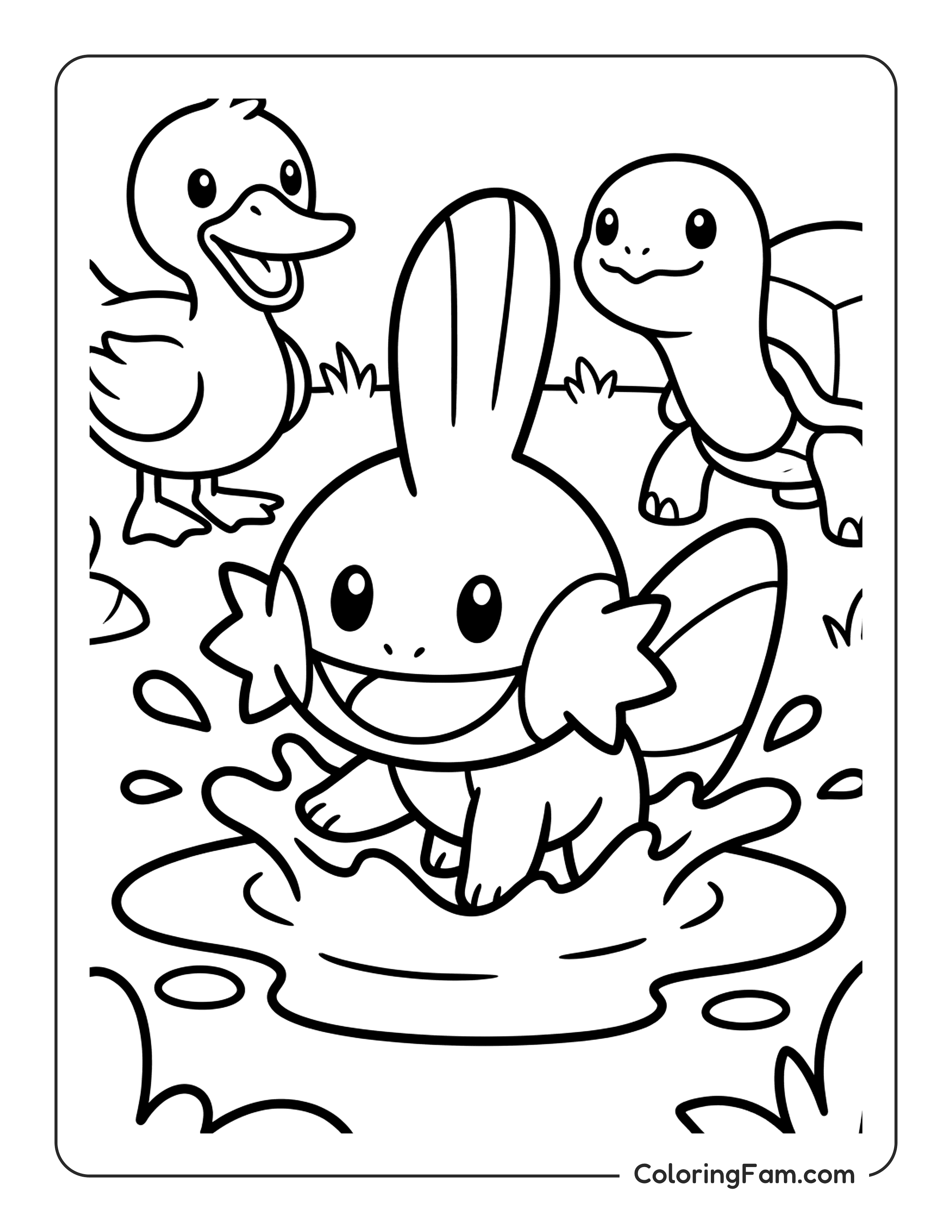 Mudkip Playing Happily In A Puddle coloring page