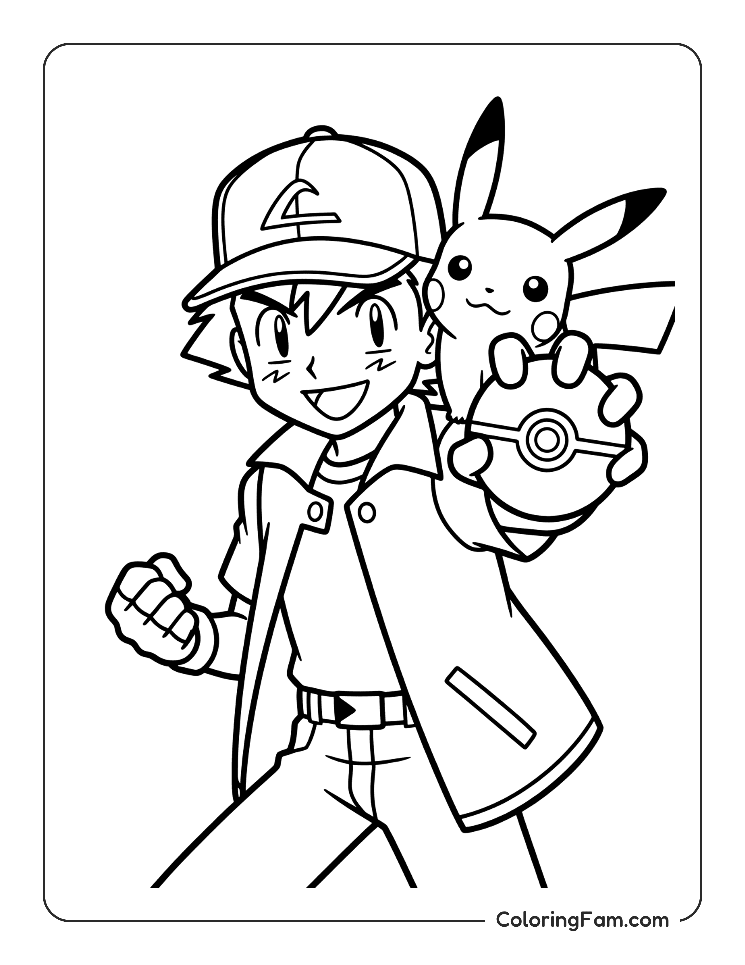 Ash Holding Pokeball coloring page