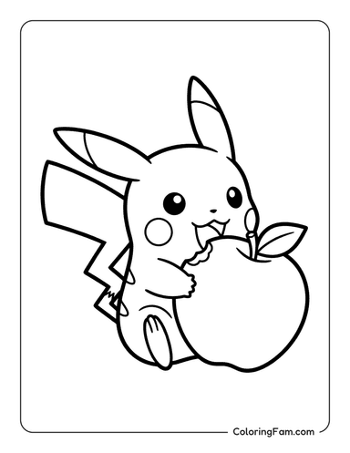 Pikachu Eating Apple coloring page