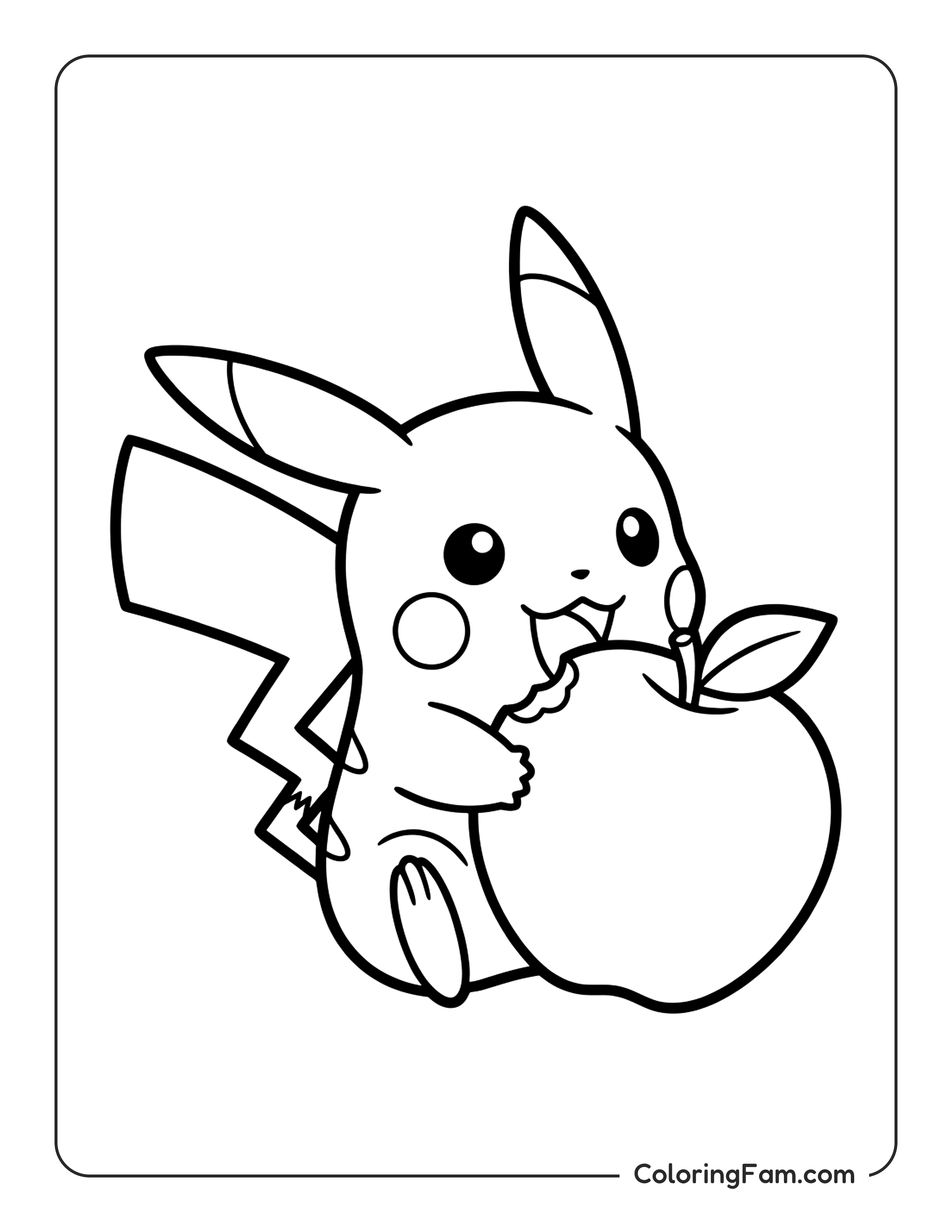 Pikachu Eating Apple coloring page