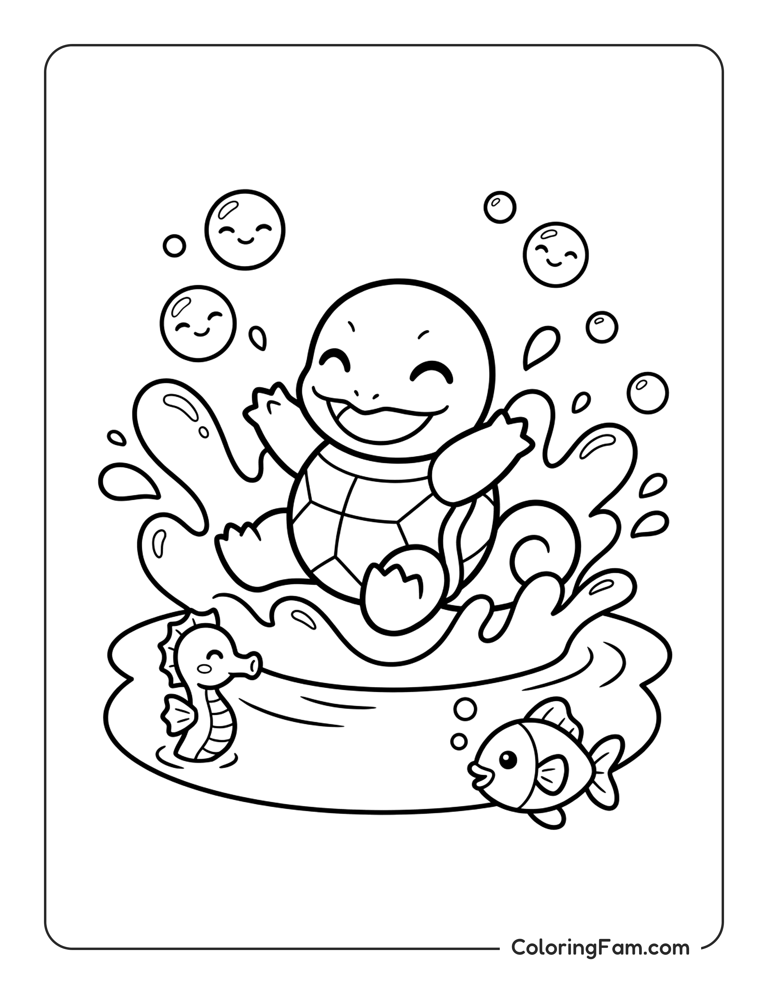 Squirtle Playing Water coloring page
