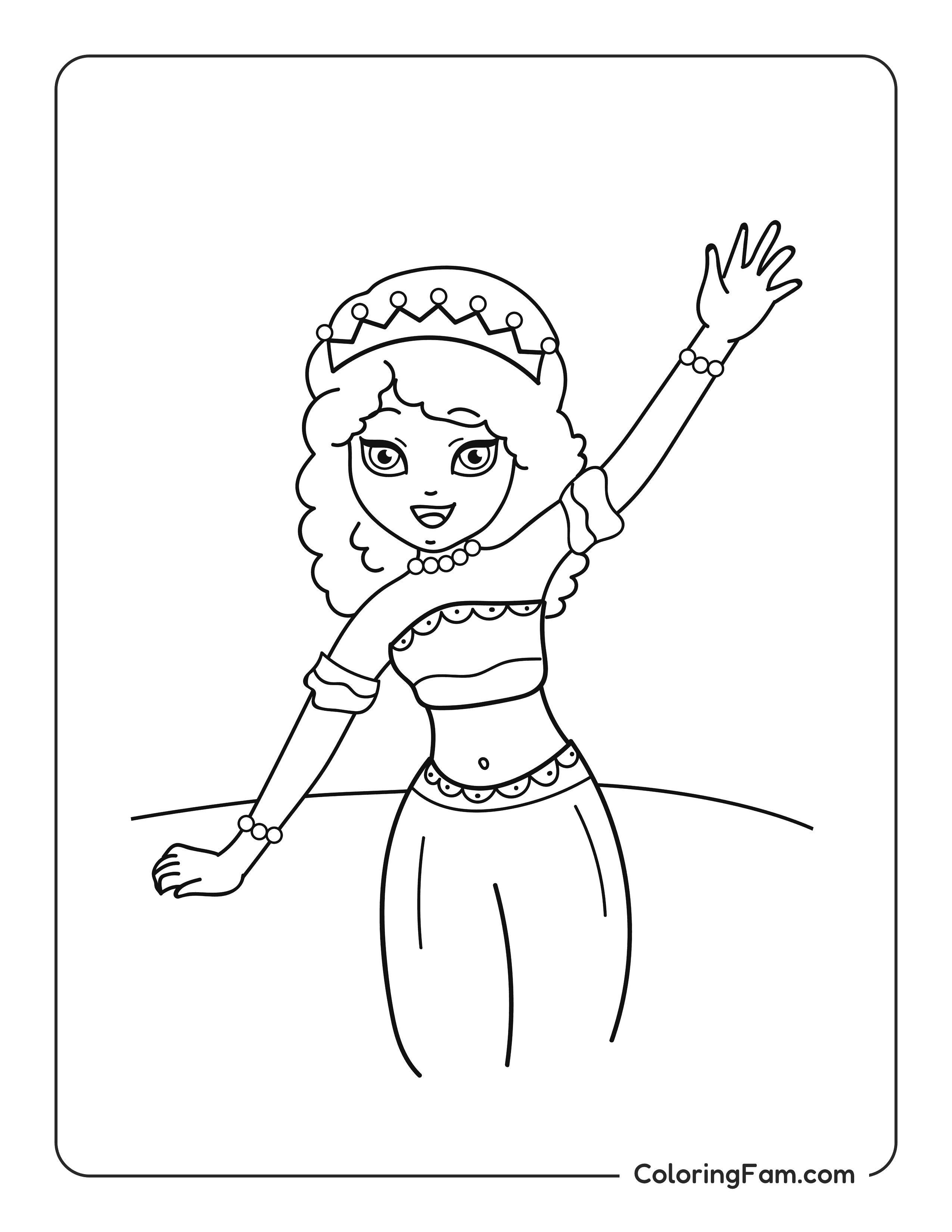 Princess waving her hand coloring page