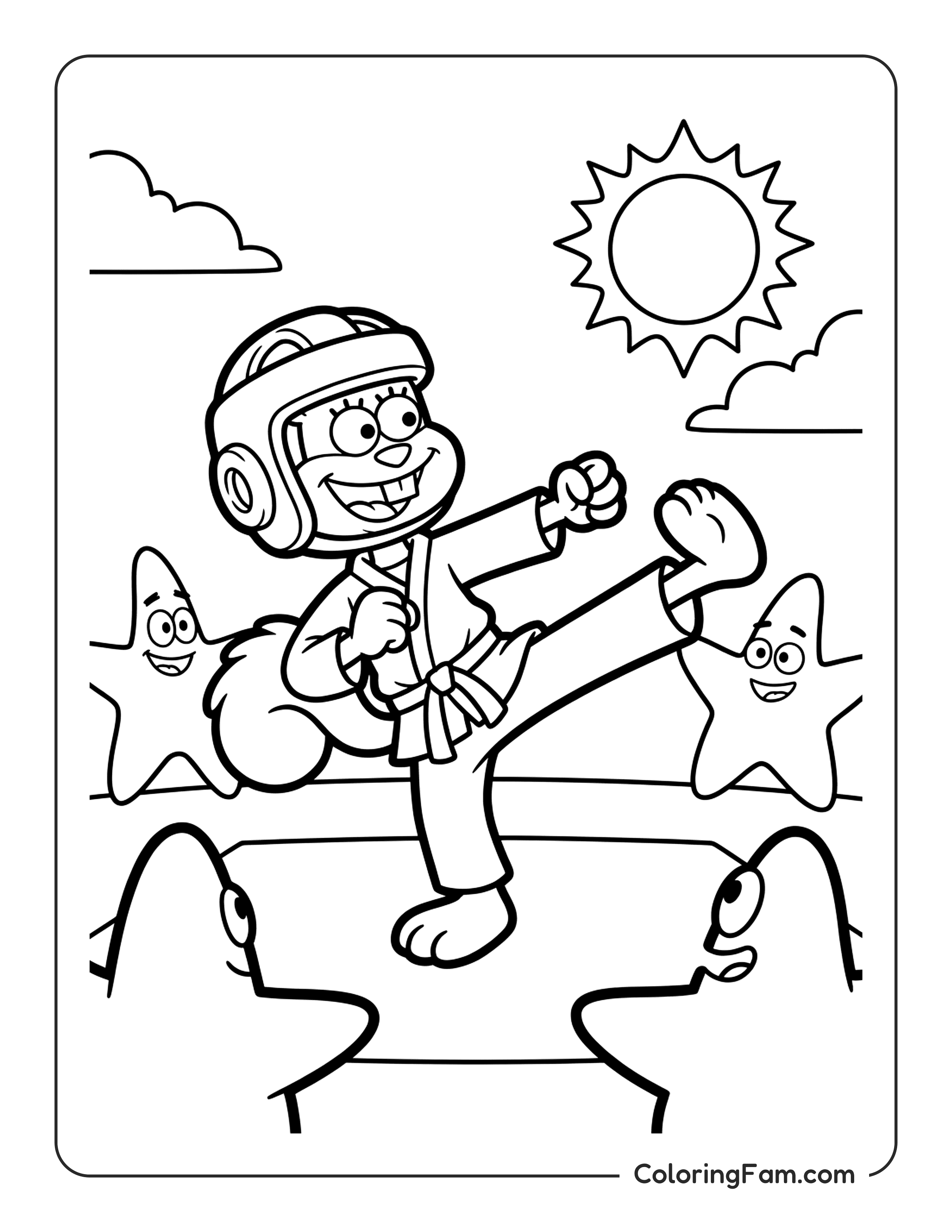 Sandy Cheeks Doing Karate Kicks coloring page