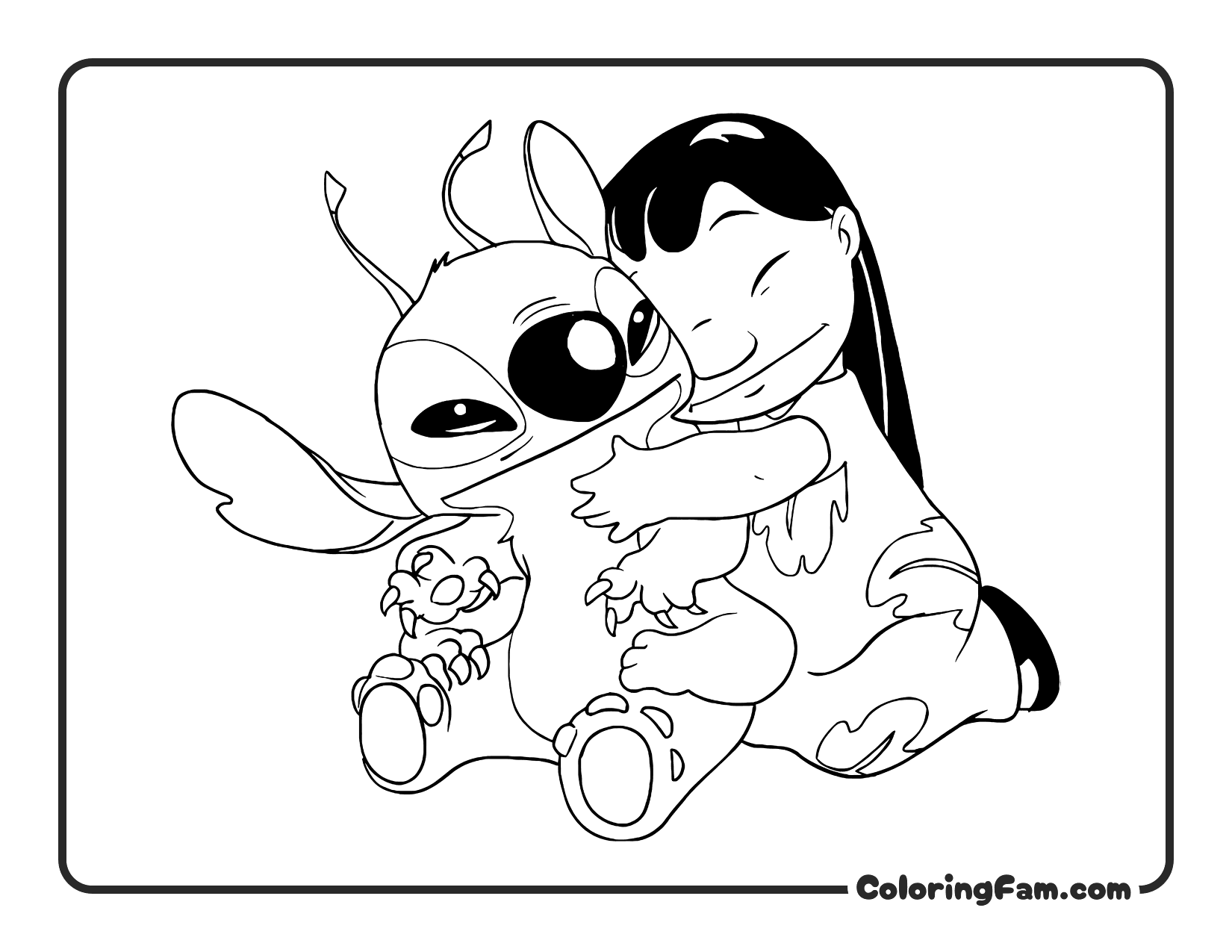 Lilo and Stitch Hugging coloring page printable