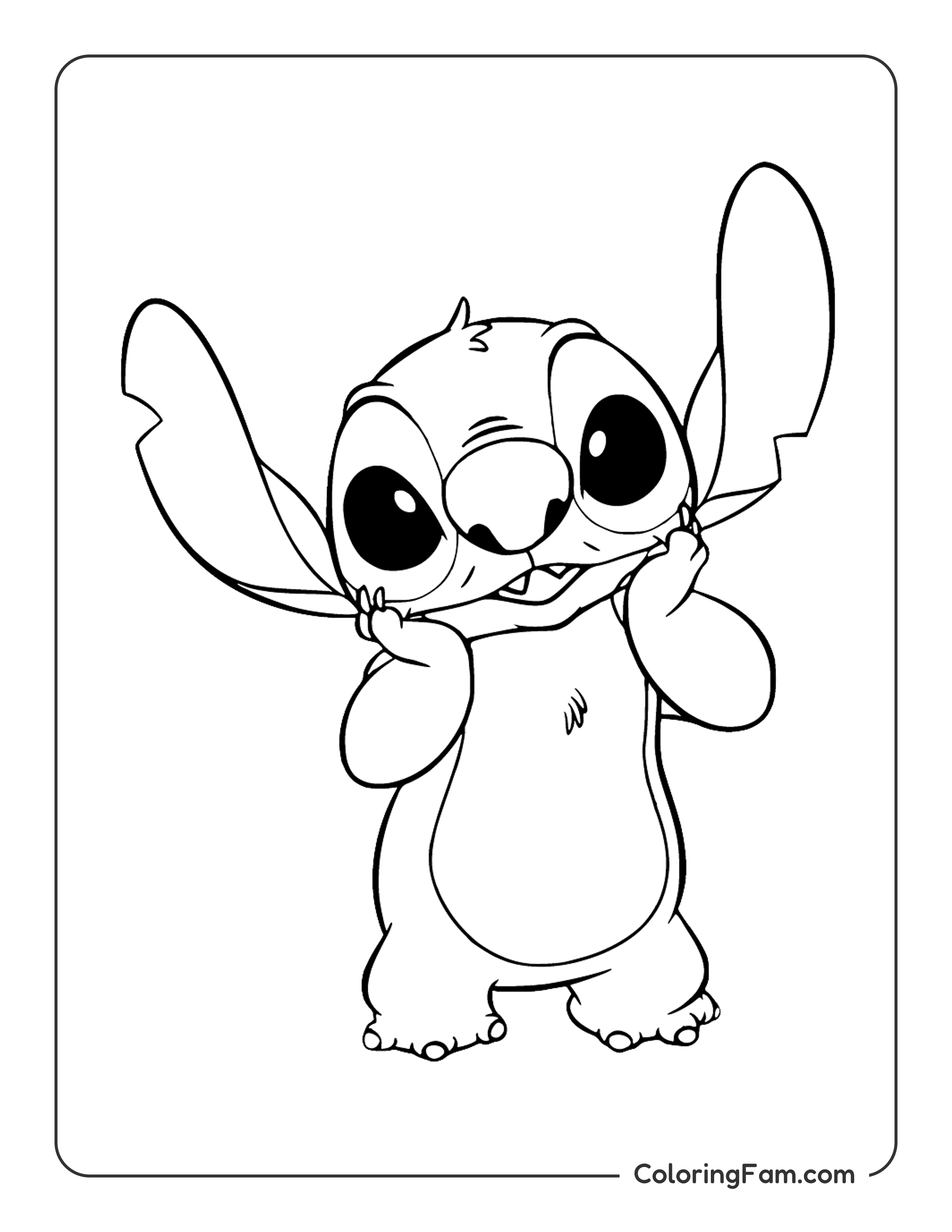 Stitch holding his face coloring page printable