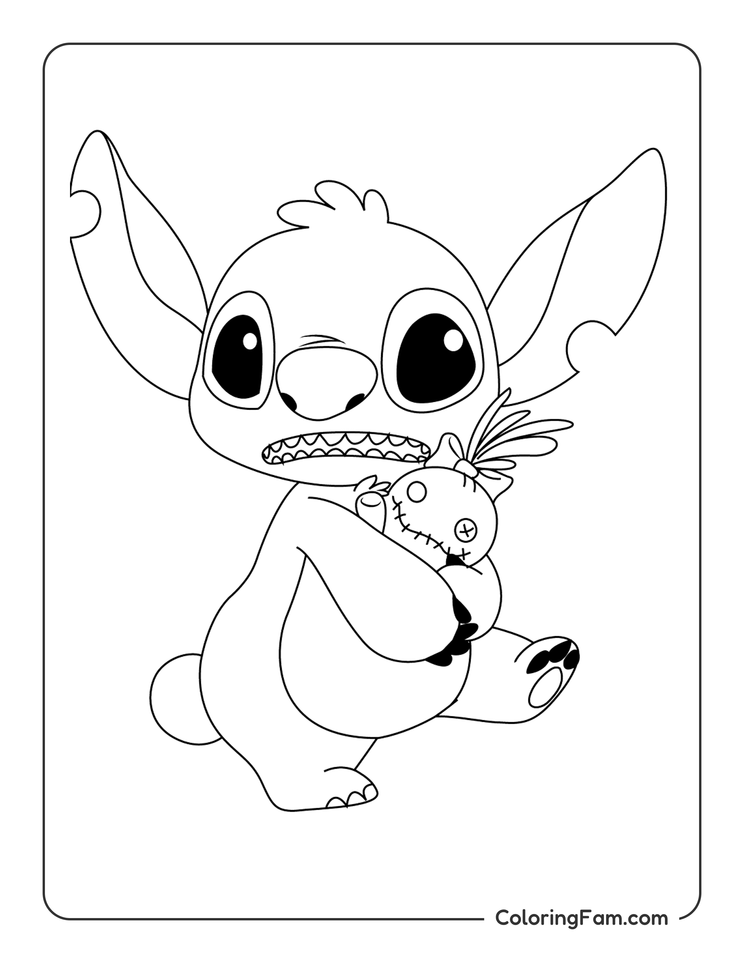Stitch hugging scrump coloring page printable