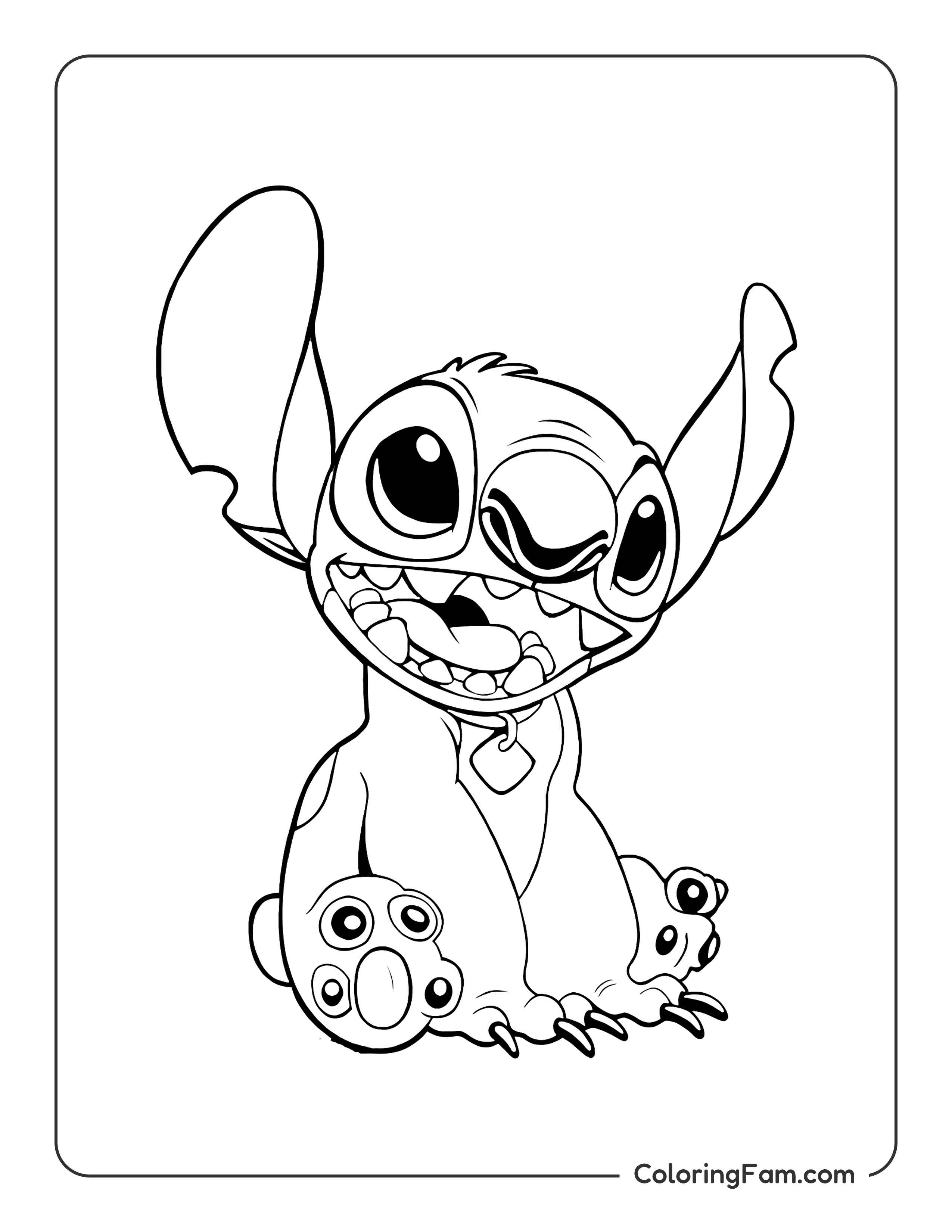 Stitch laughing happily coloring page printable
