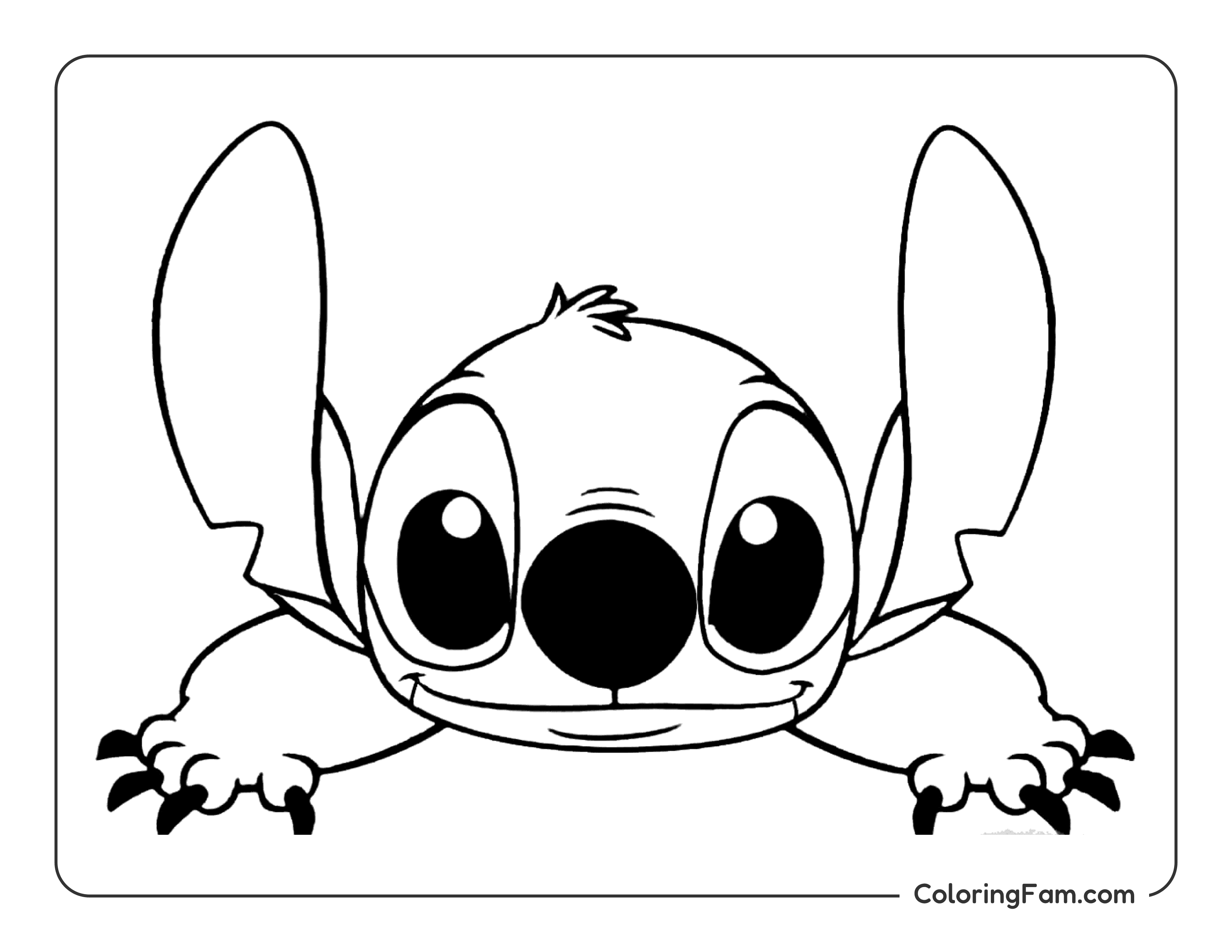 Stitch peeking over coloring page printable