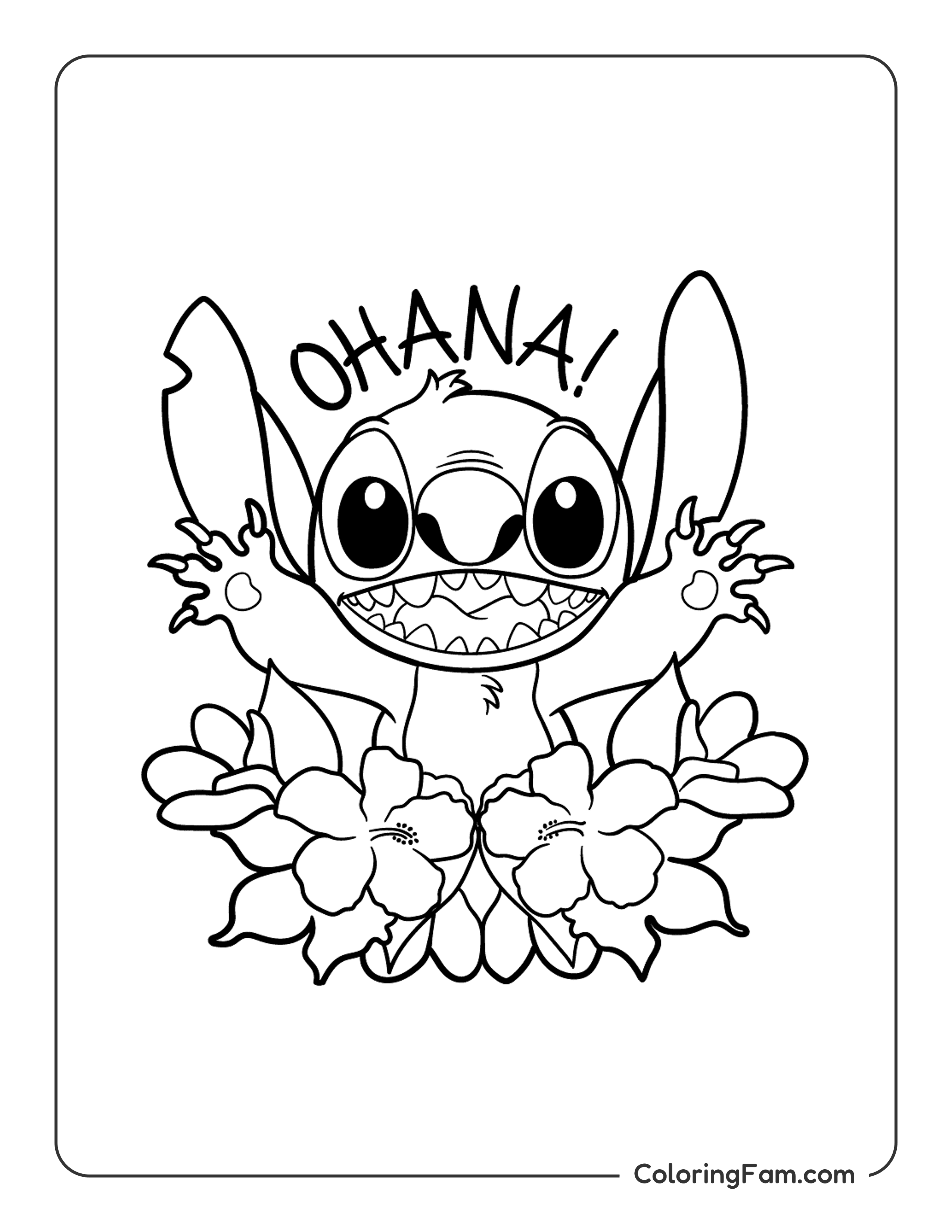 Stitch in tropical flowers coloring page printable