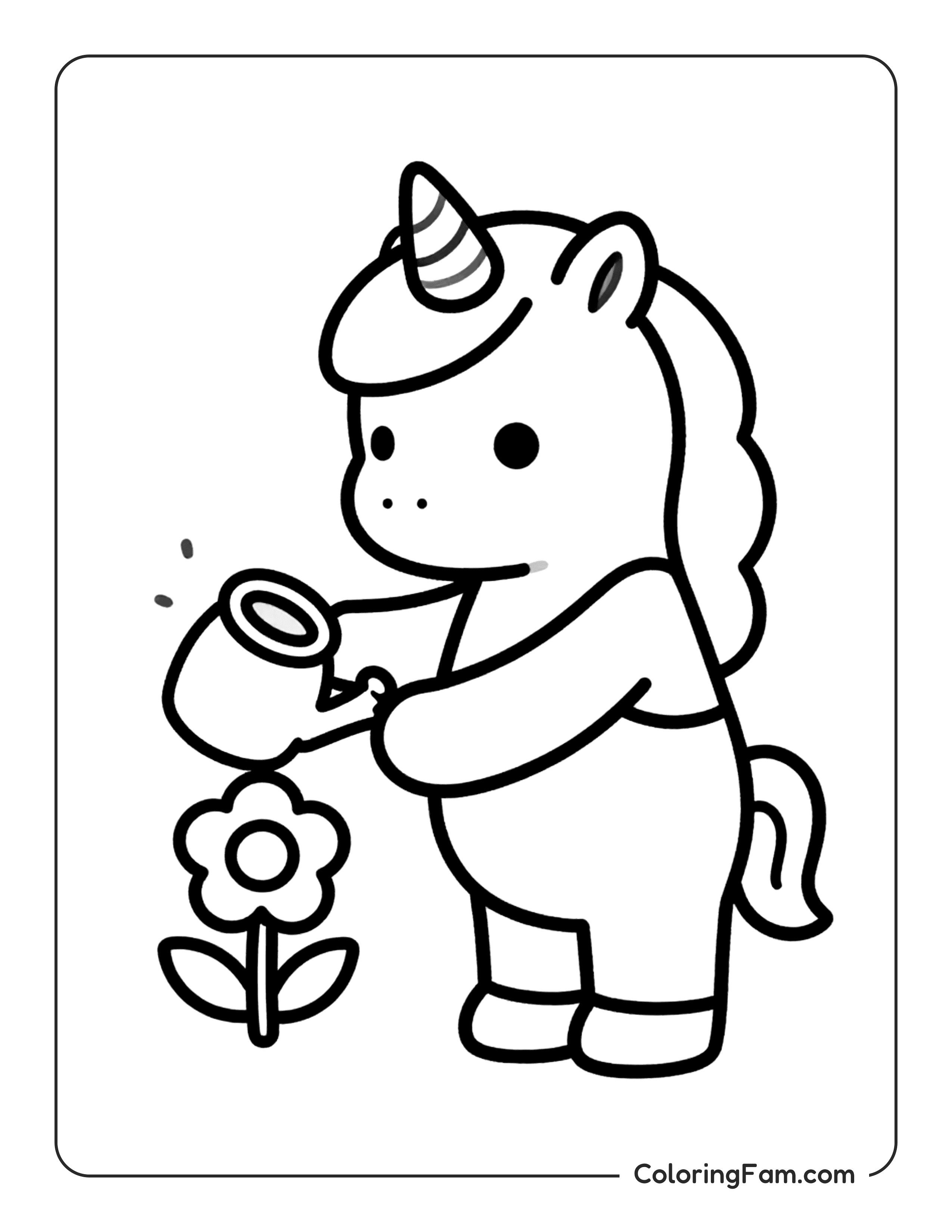 034 Unicorn Gardener Watering Flowers