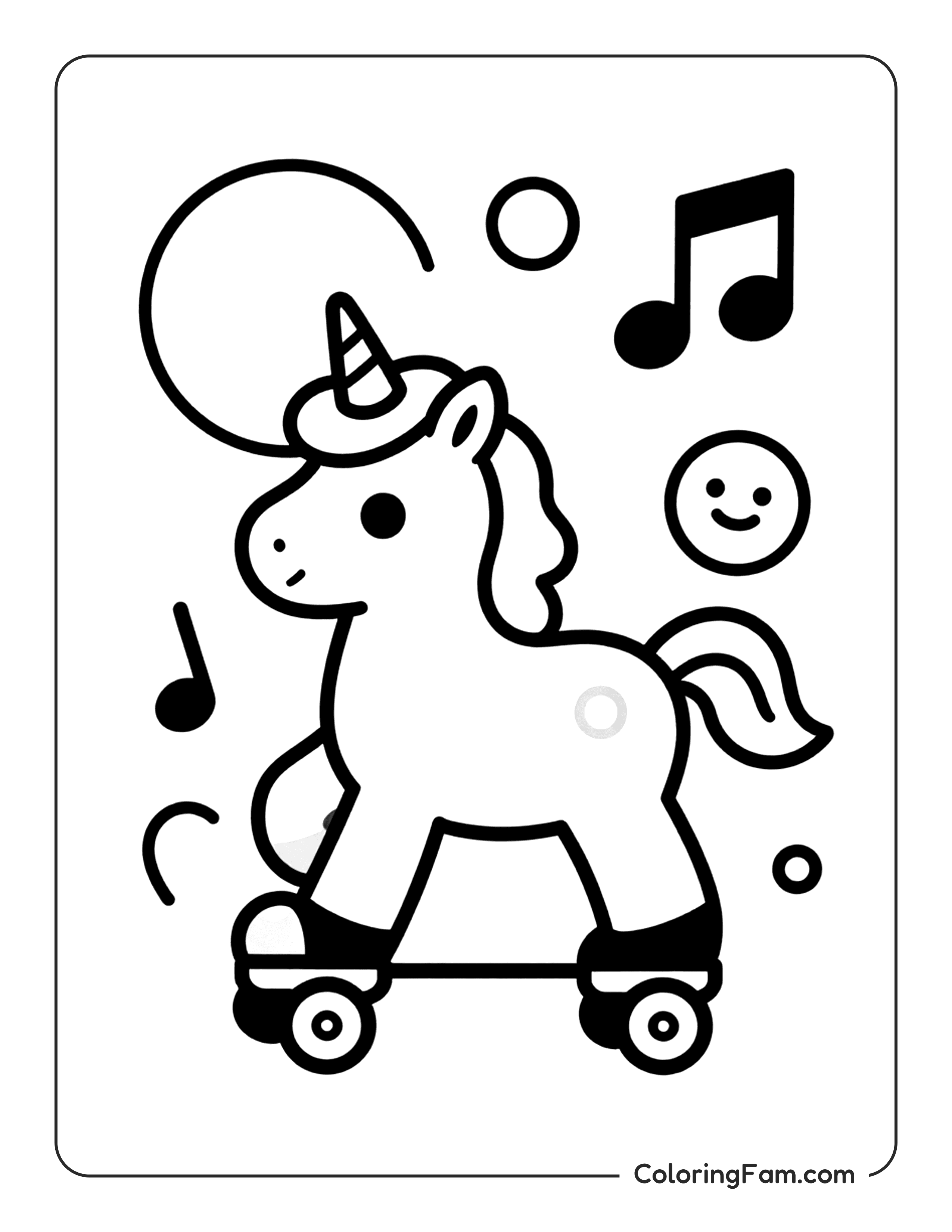 037 Unicorn Roller Skating With Music Notes