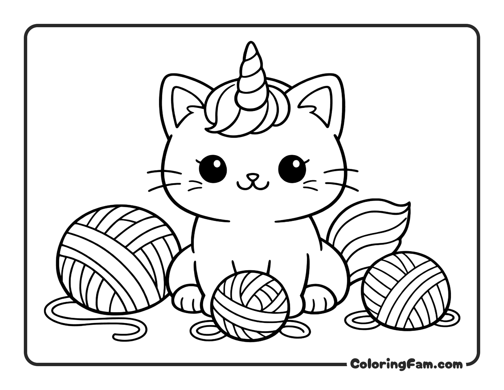 Cat Unicorn With Yarn coloring page