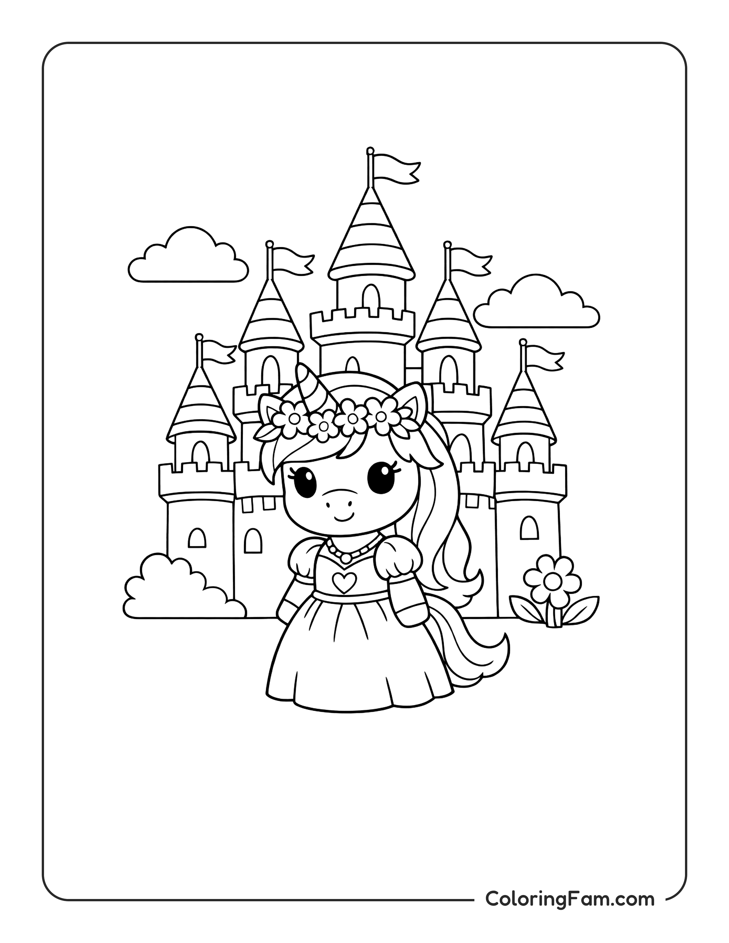 Unicorn In Castle coloring page