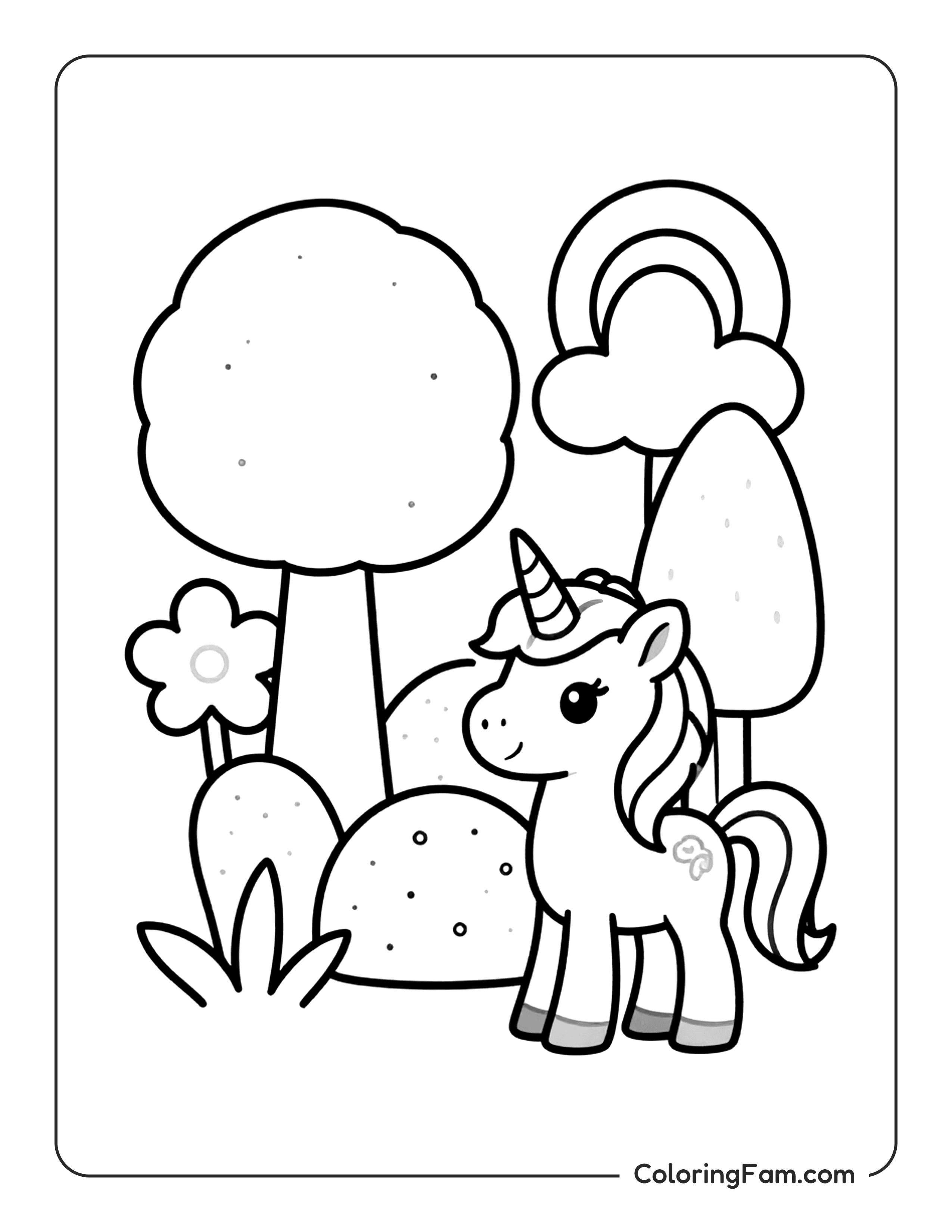 Unicorn In Garden Coloring Page Coloringfam