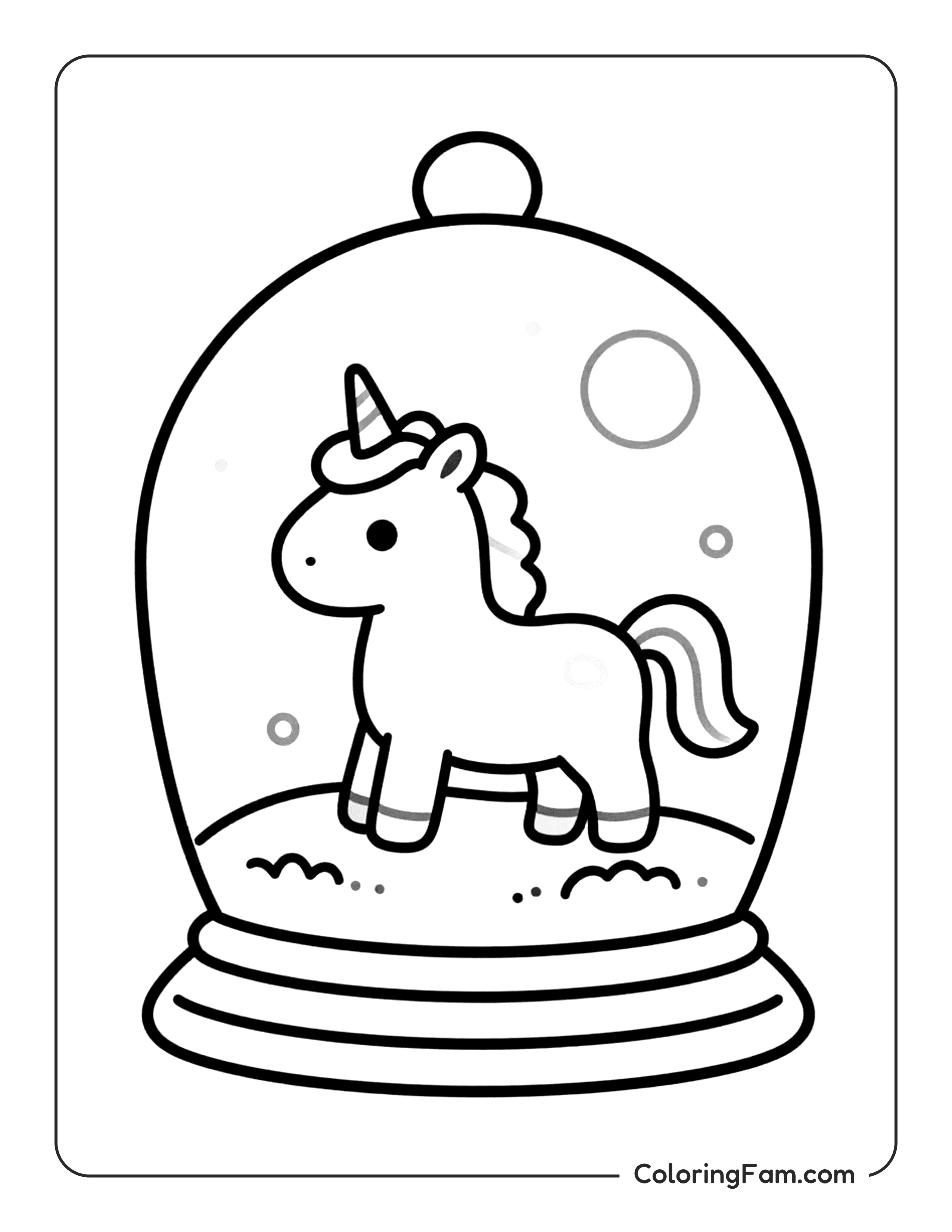 Unicorn In Snow Globe Coloring Page Coloringfam