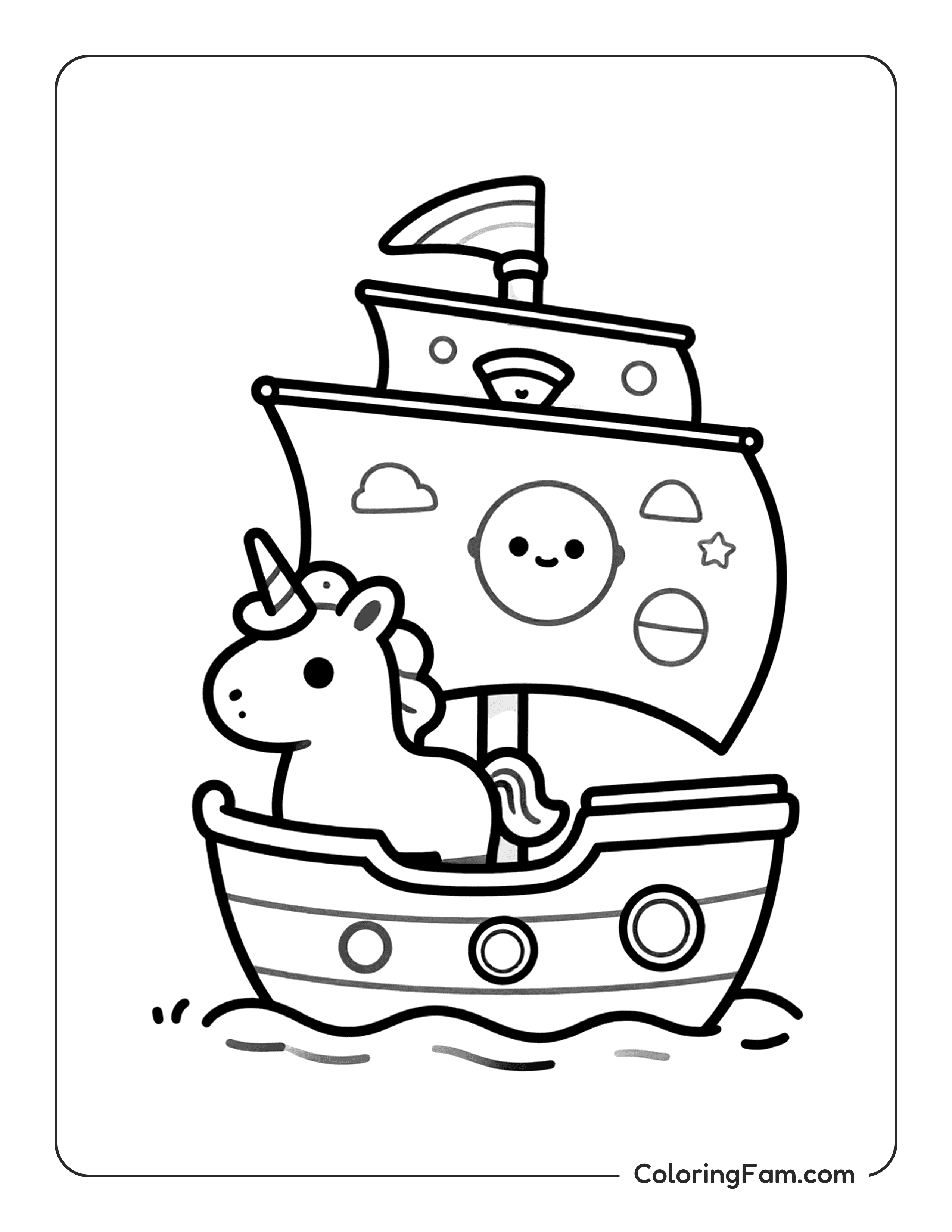 Unicorn On Boat Coloring Page Coloringfam