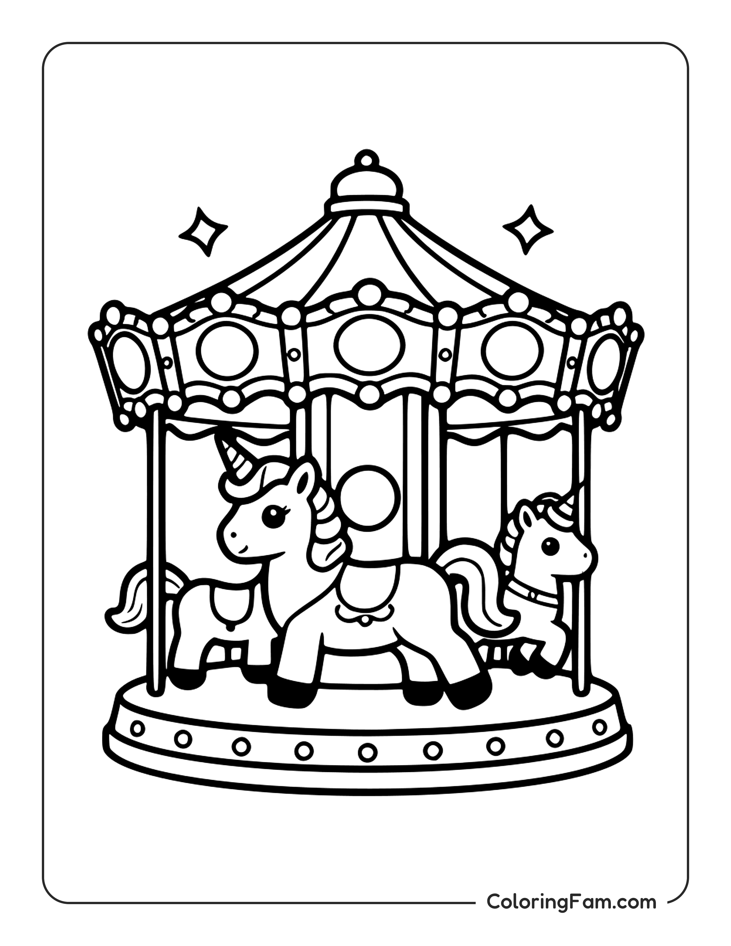 Unicorn On Carousel coloring page