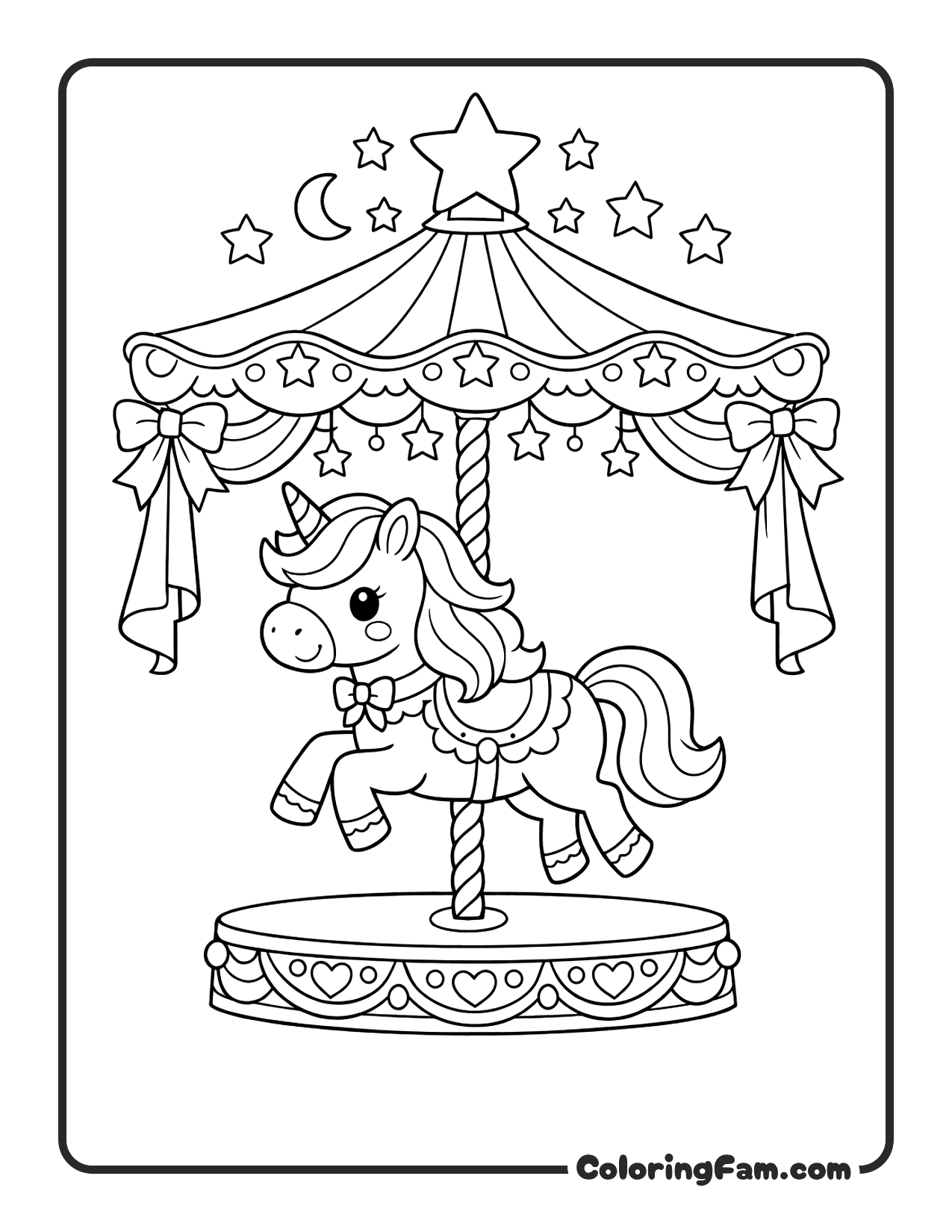 Unicorn On Carousel coloring page