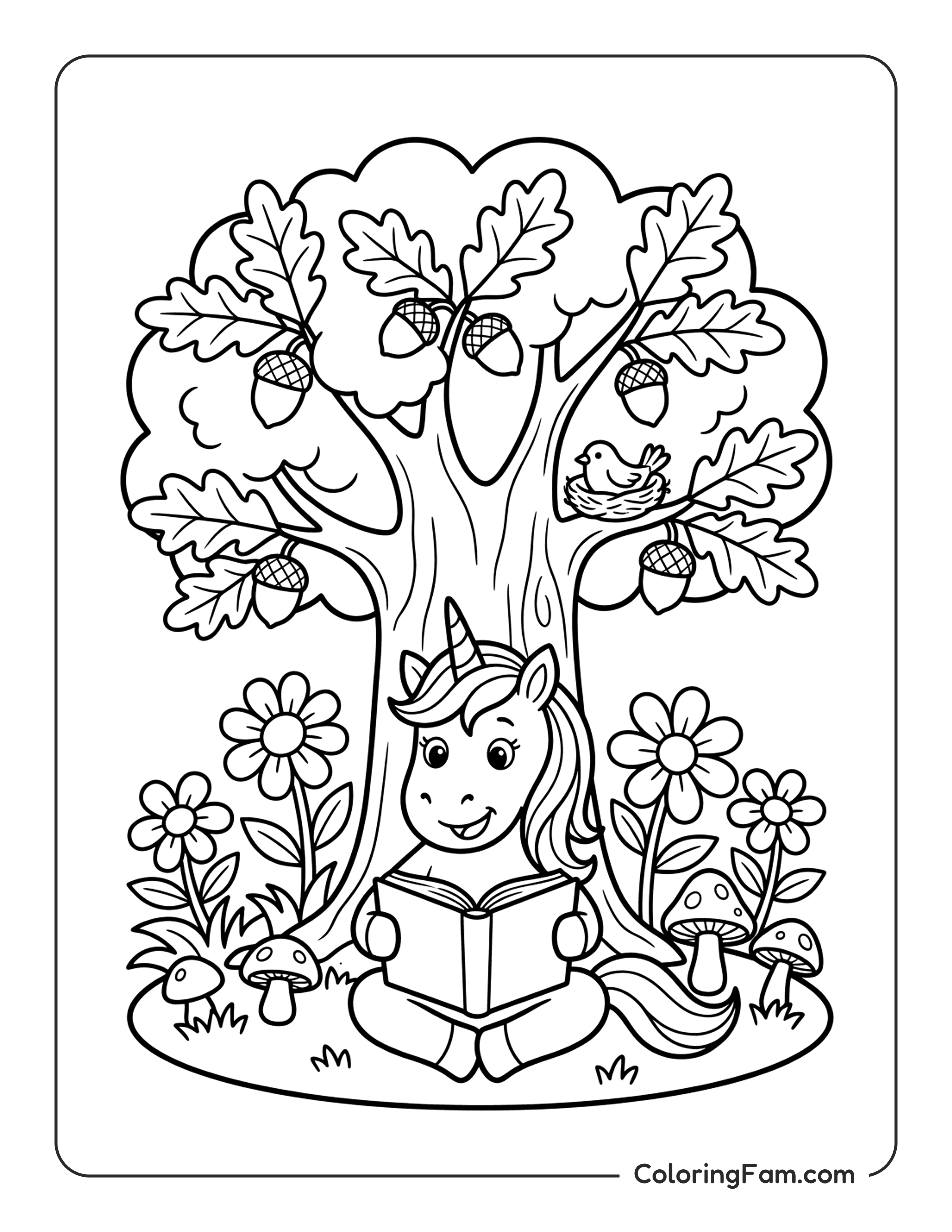 Unicorn Reading Book Coloring Page Coloringfam