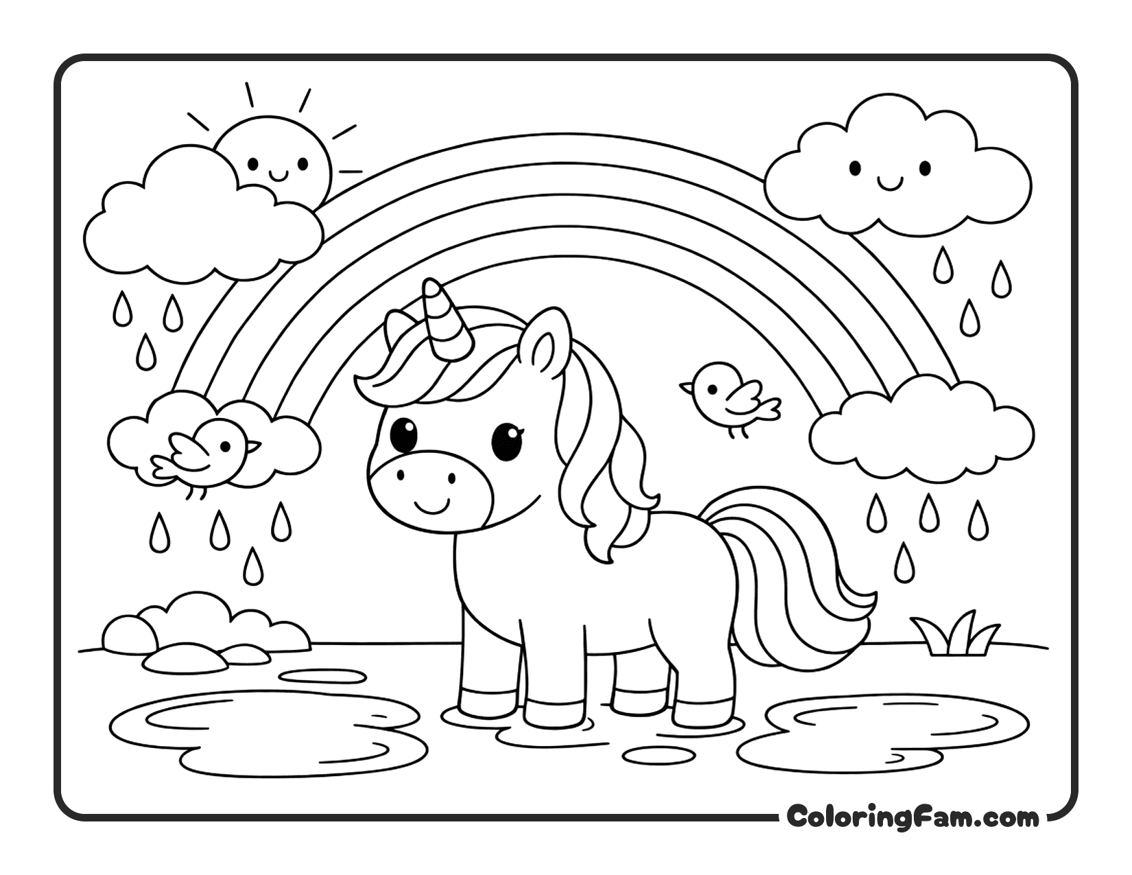Unicorn Under Rainbow coloring page