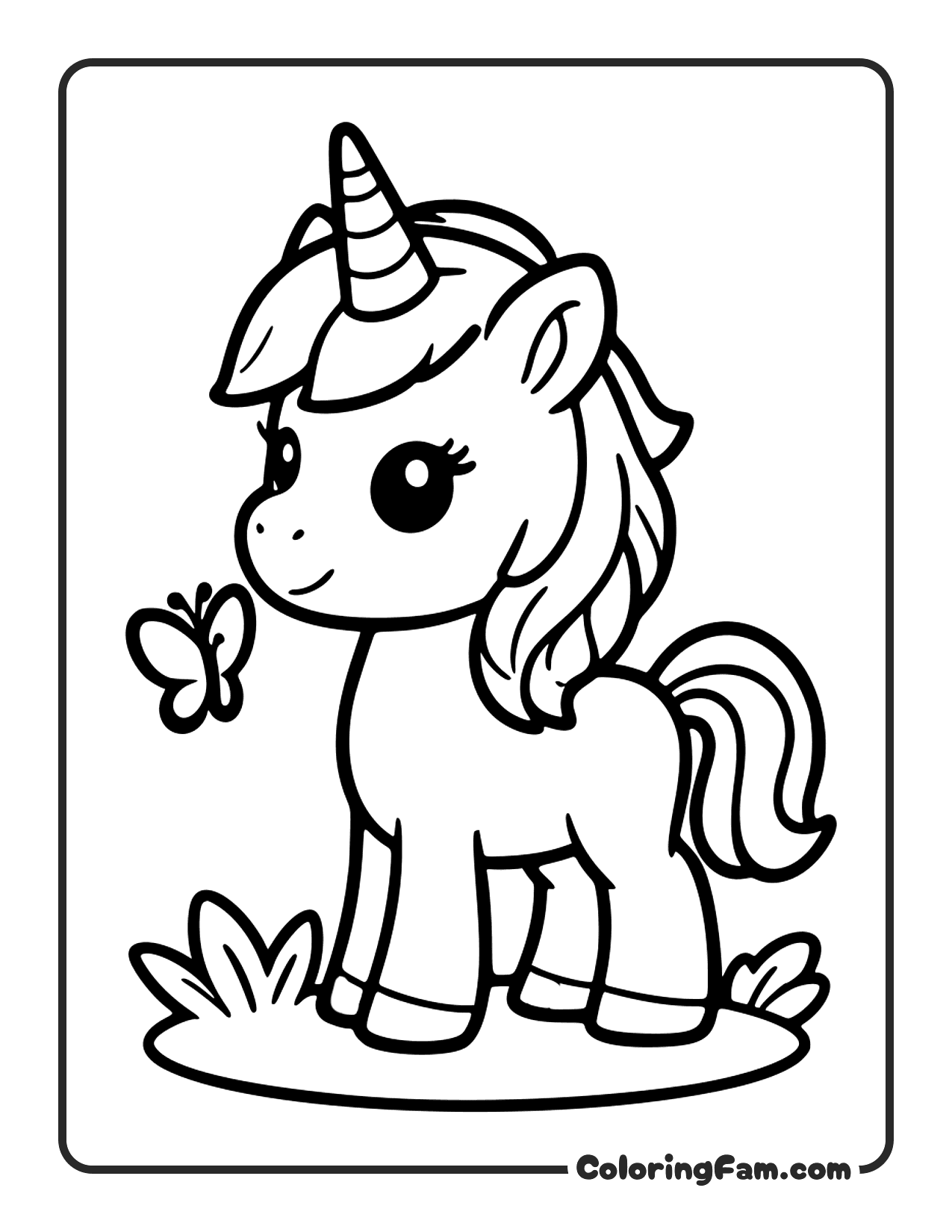 Unicorn With Butterfly coloring page