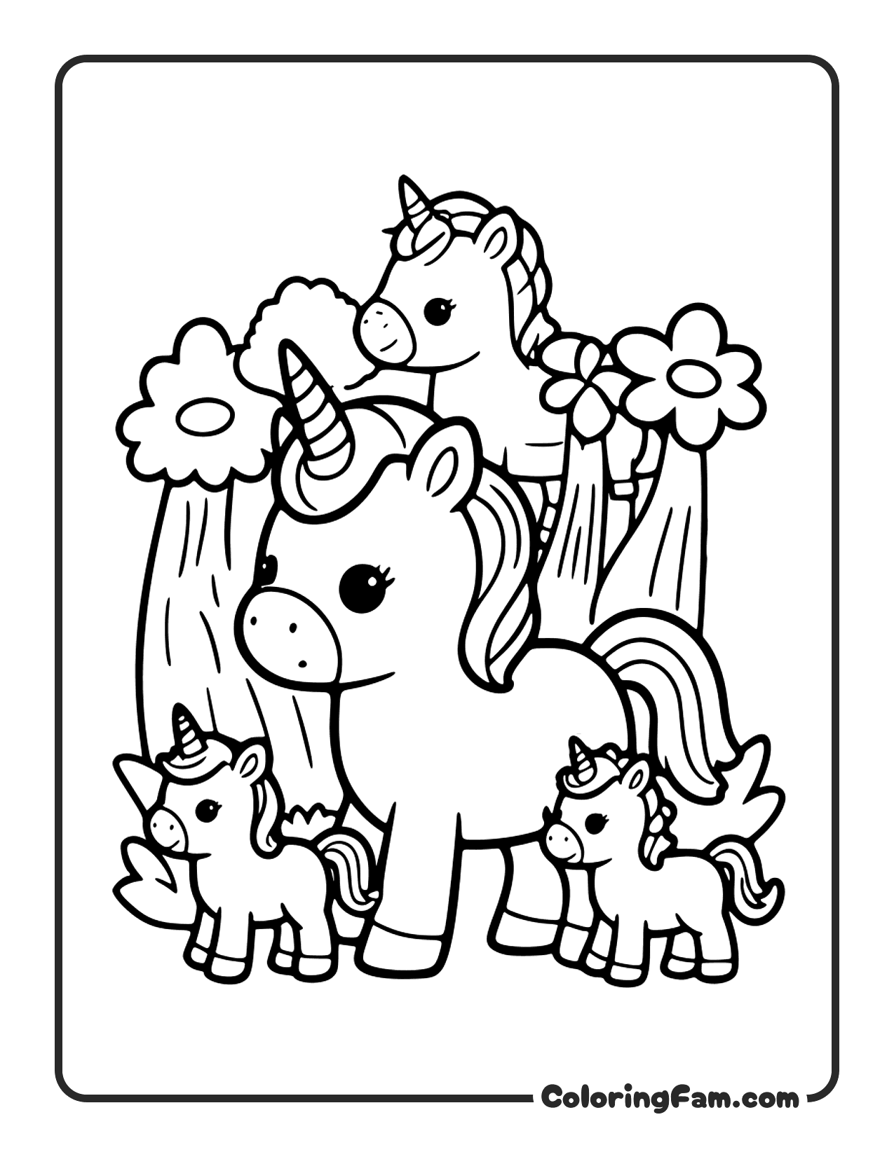 Unicorn With Flowers coloring page