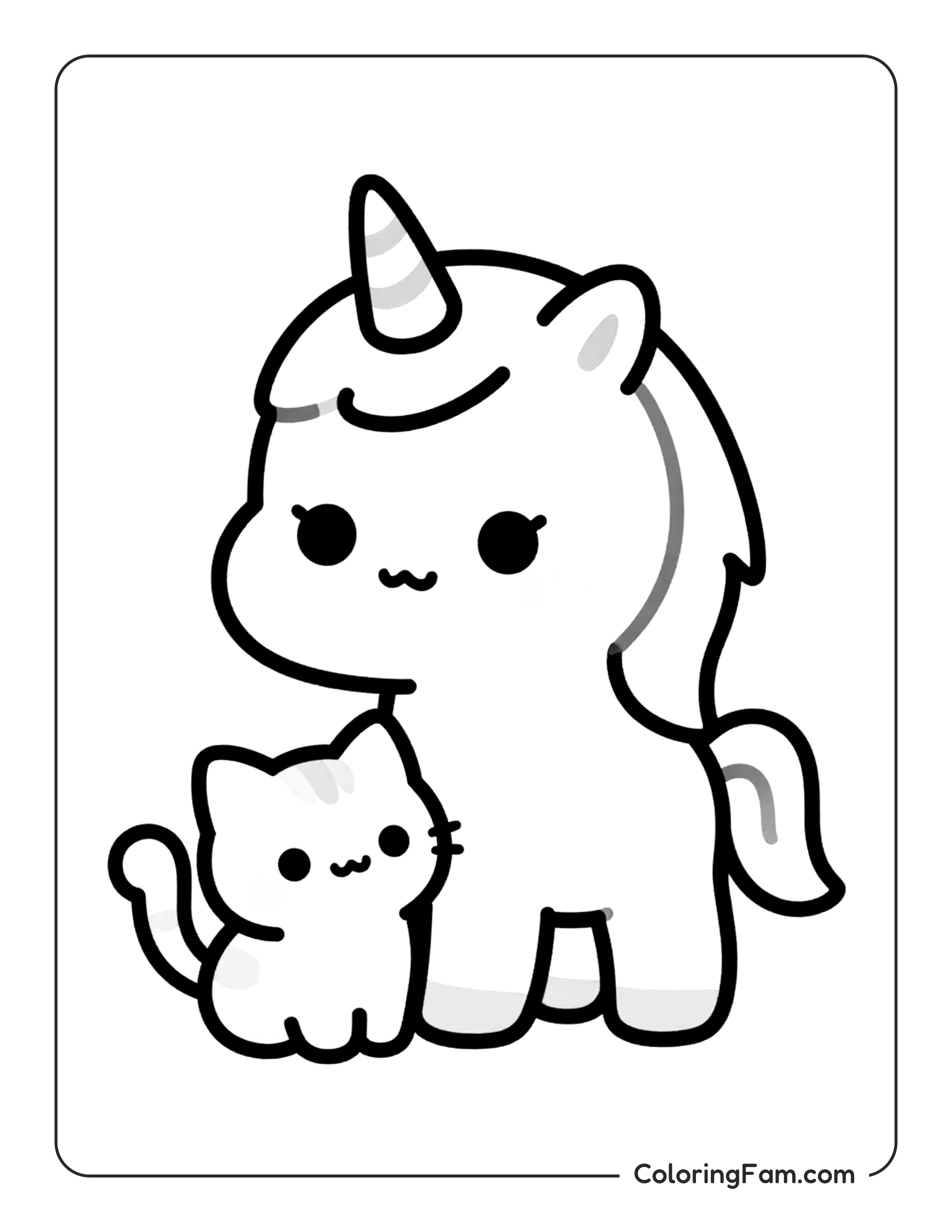 Unicorn With Kitten Coloring Page Coloringfam