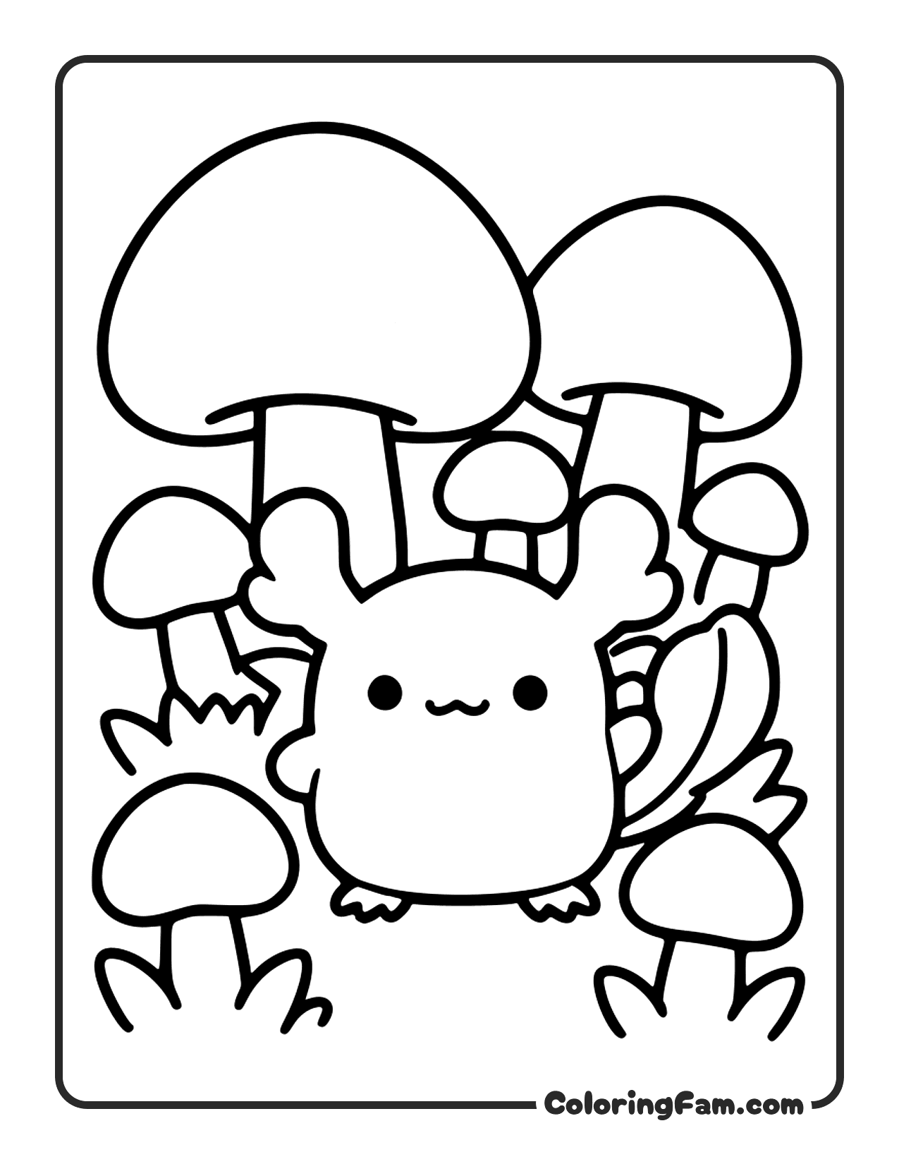 Axolotl Among Mushrooms coloring page