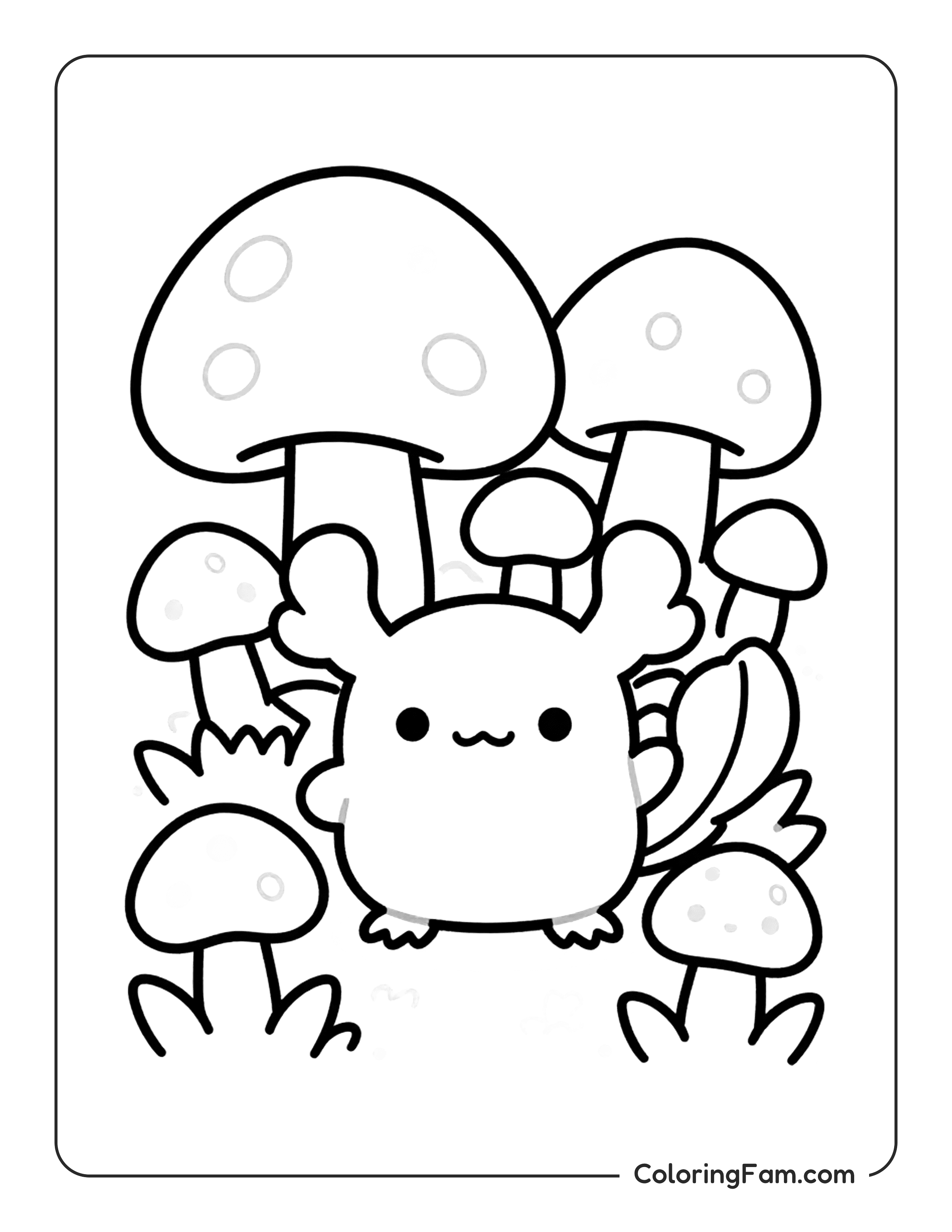 Axolotl Among Mushrooms coloring page