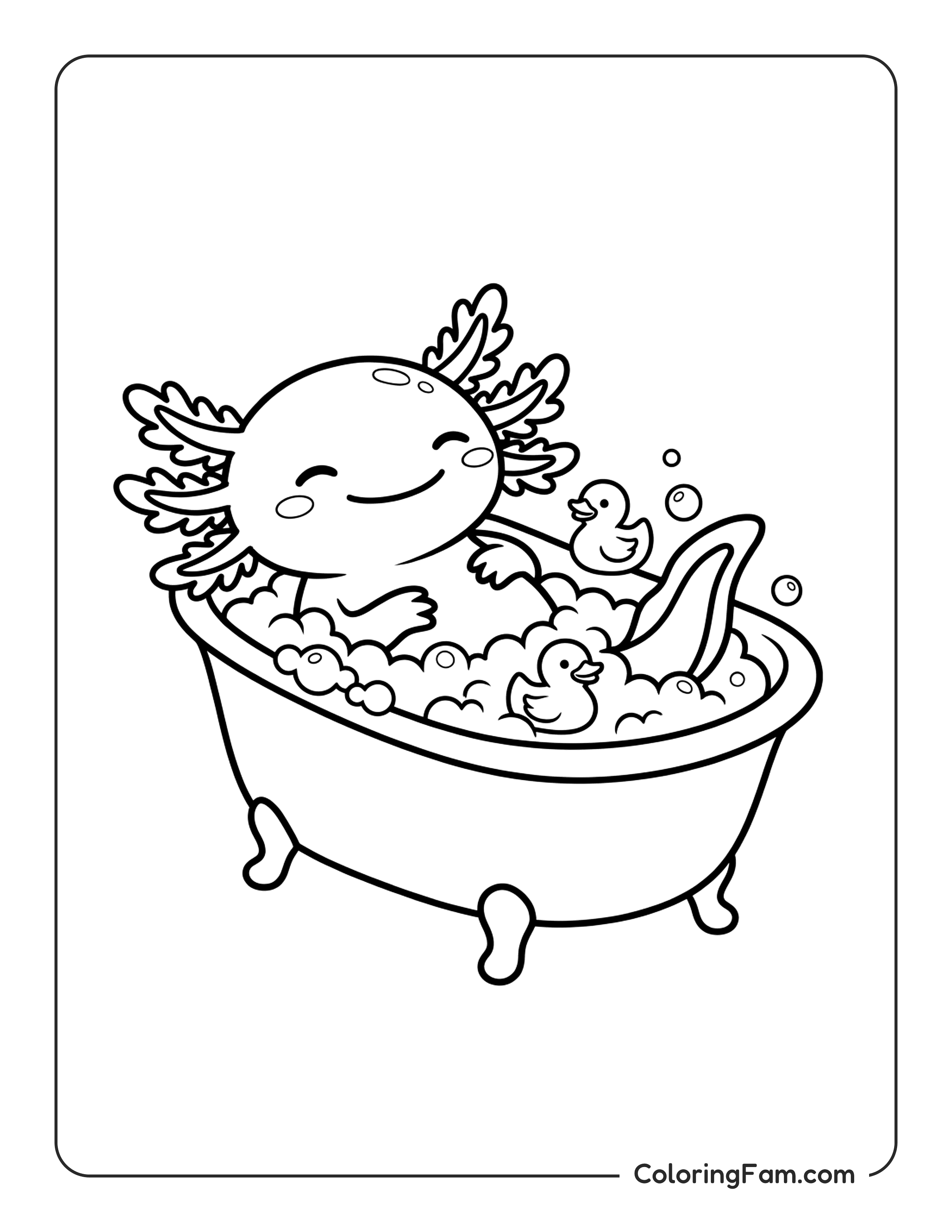 Axolotl Bathing With Ducks coloring page