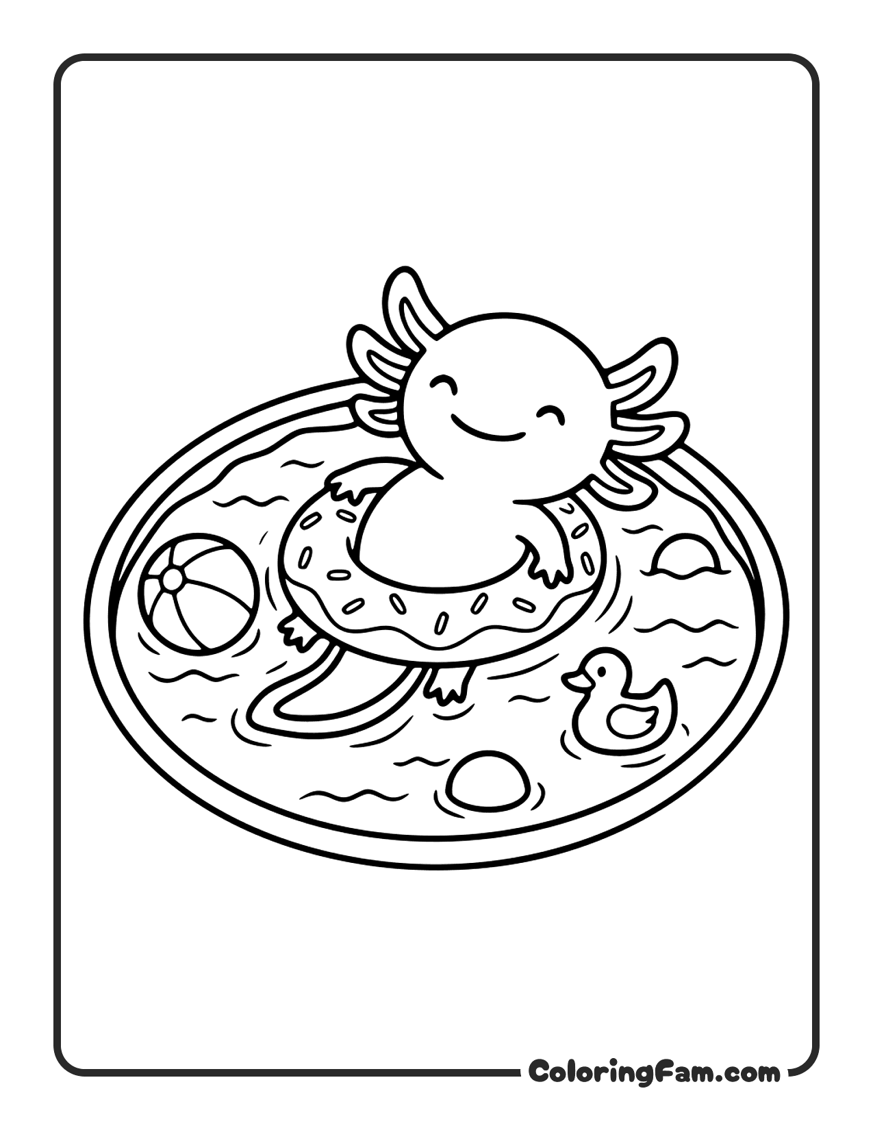 Axolotl In Pool With Donut coloring page