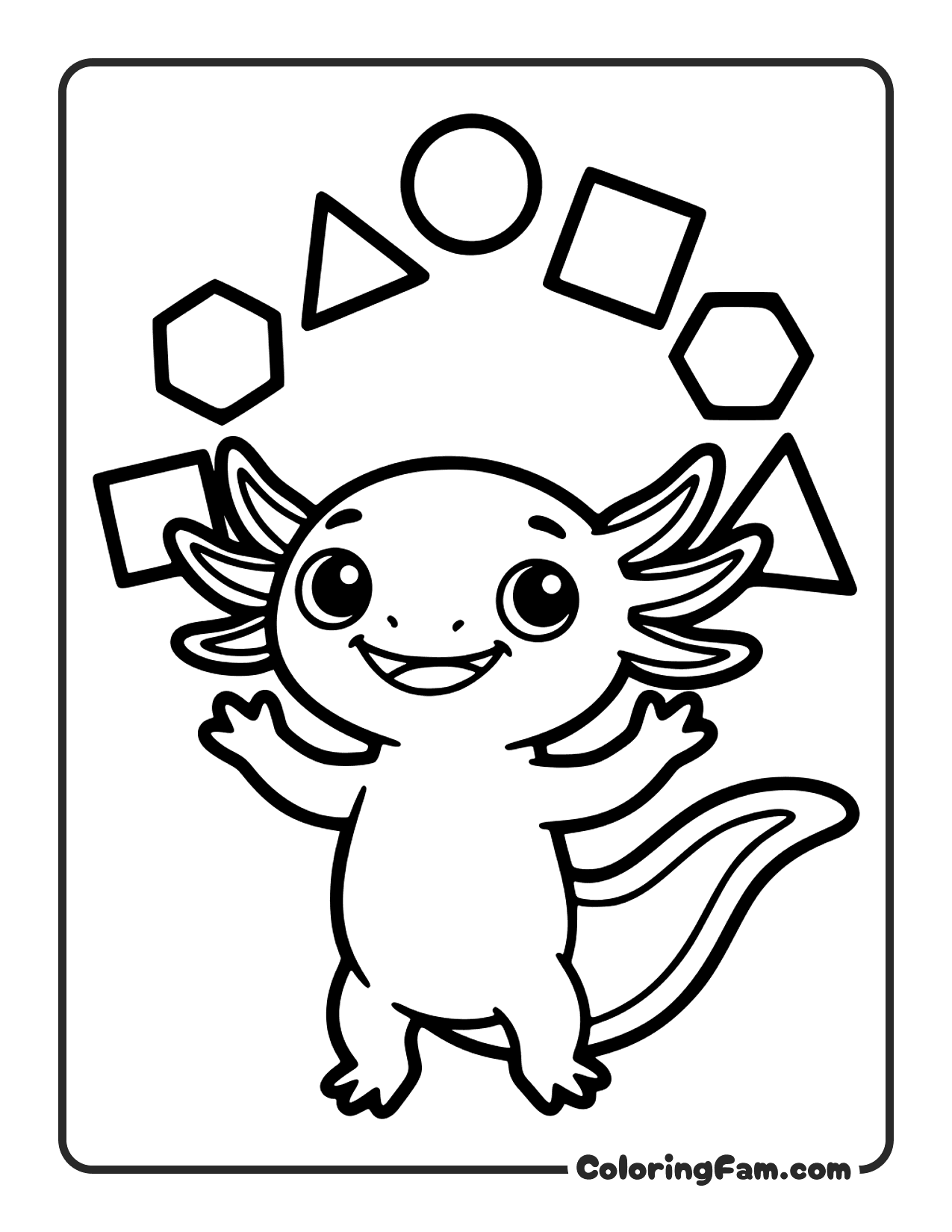Axolotl Juggling Shapes coloring page