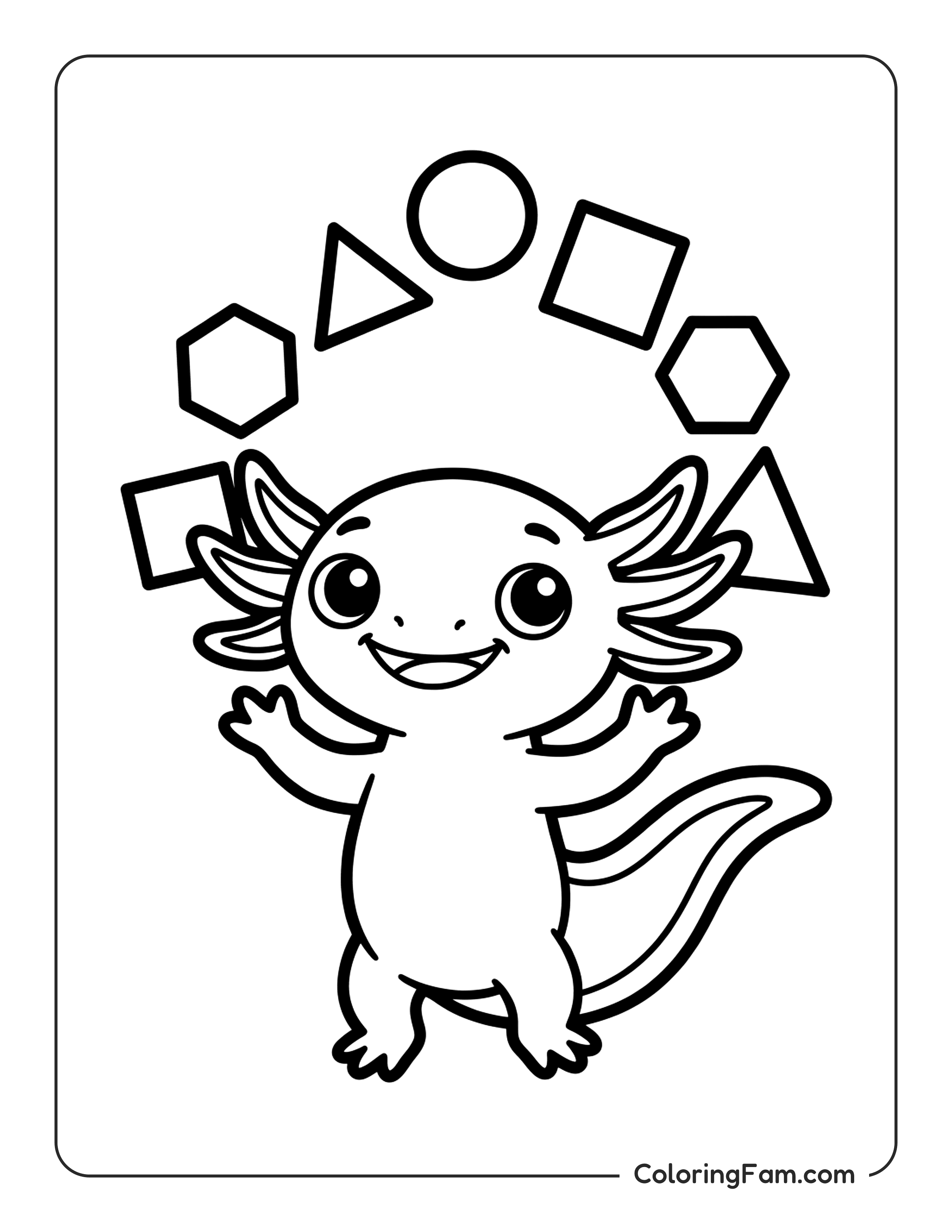 Axolotl Juggling Shapes coloring page
