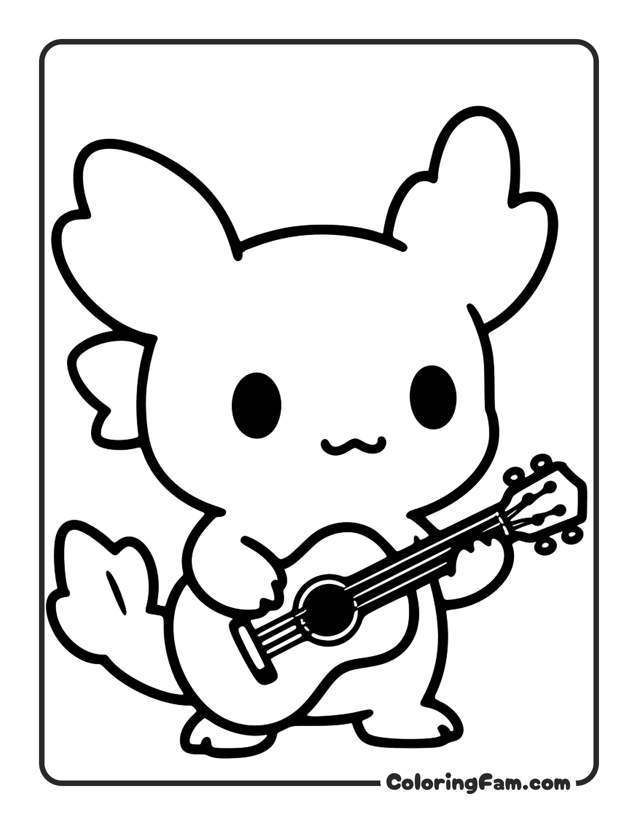 Axolotl Playing Ukulele coloring page
