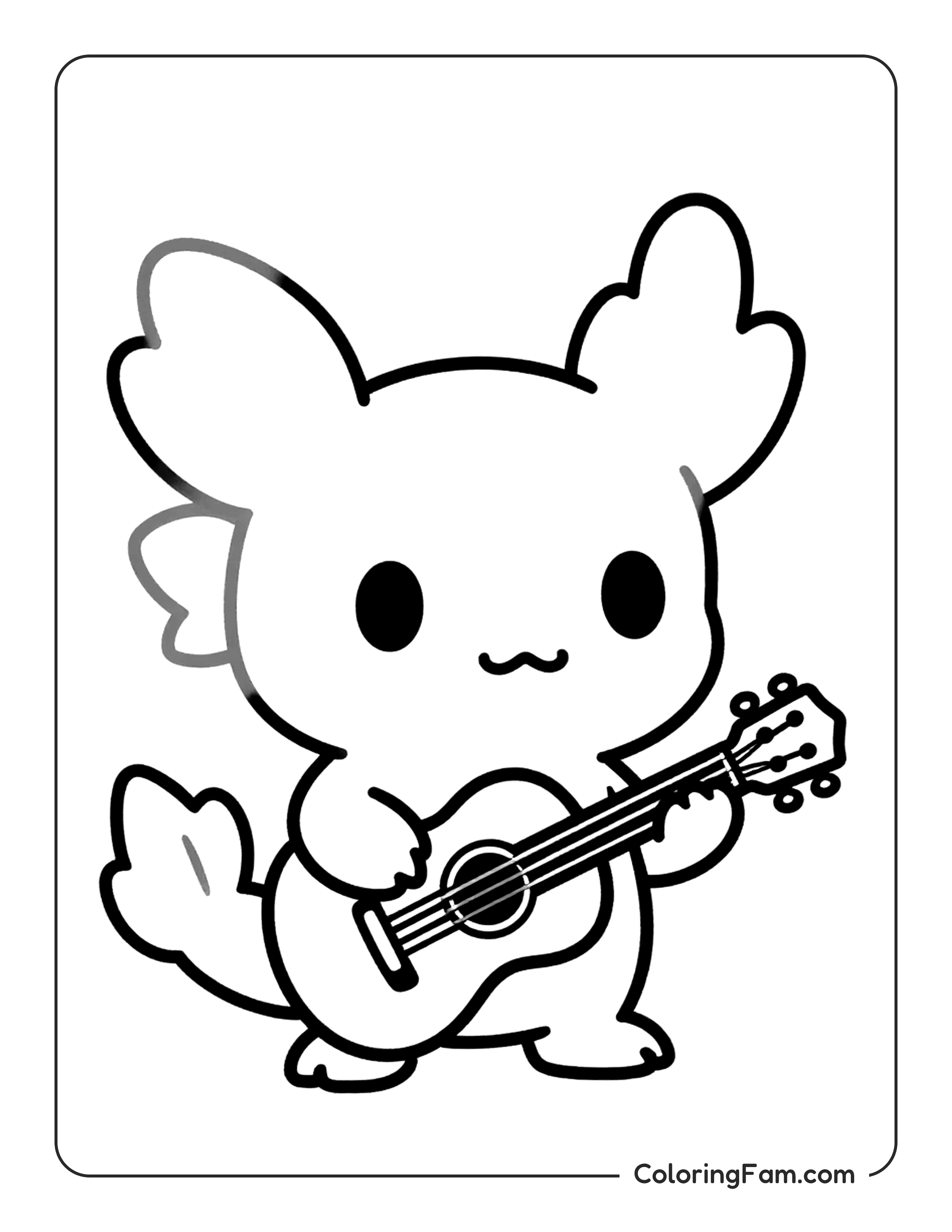 Axolotl Playing Ukulele coloring page