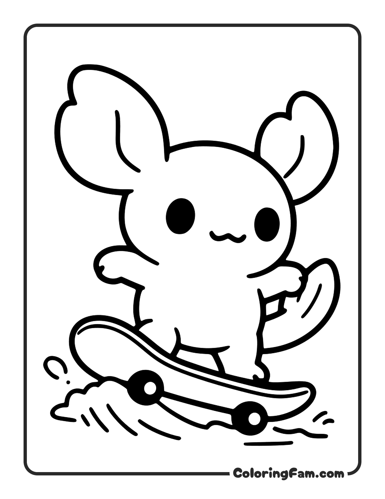 Axolotl Riding Skateboard coloring page