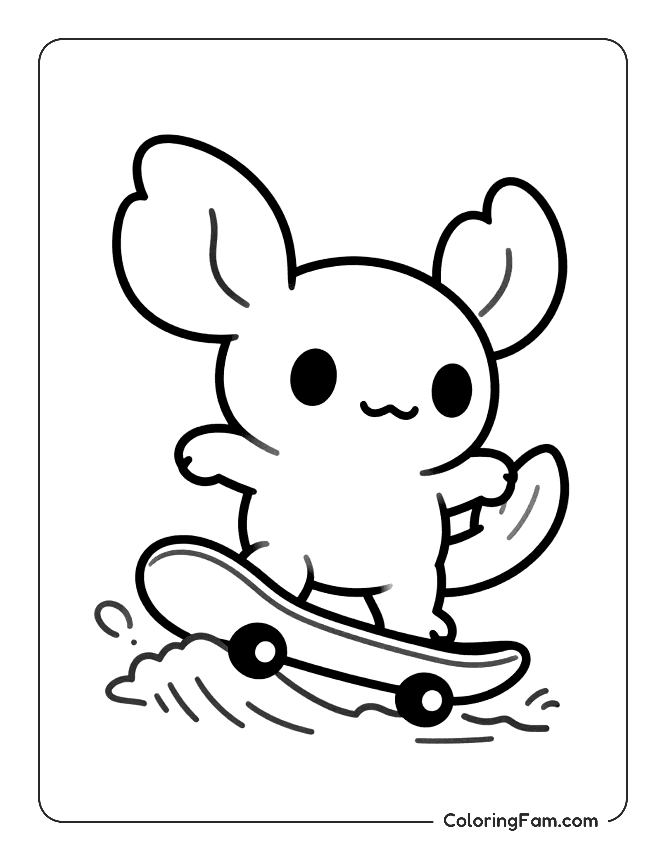 Axolotl Riding Skateboard coloring page