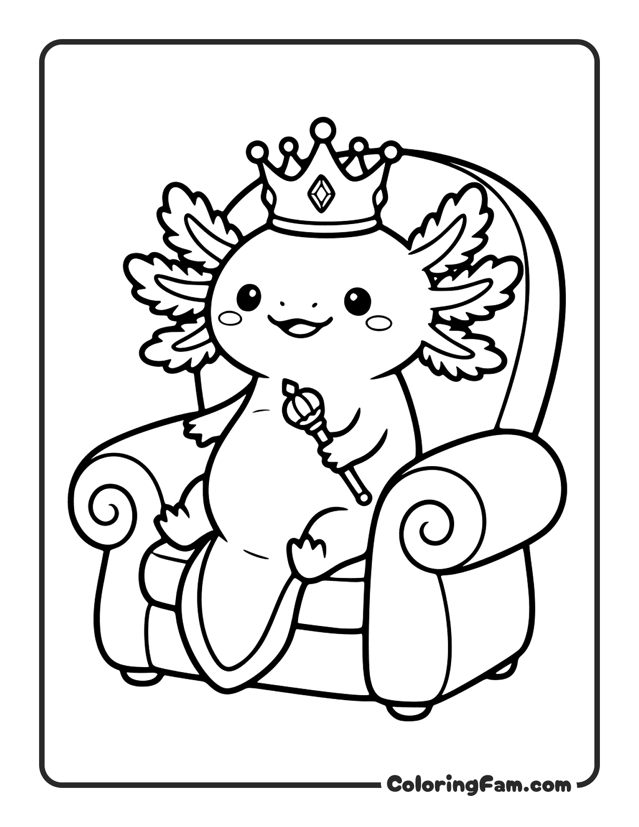 Axolotl Sitting On Throne coloring page