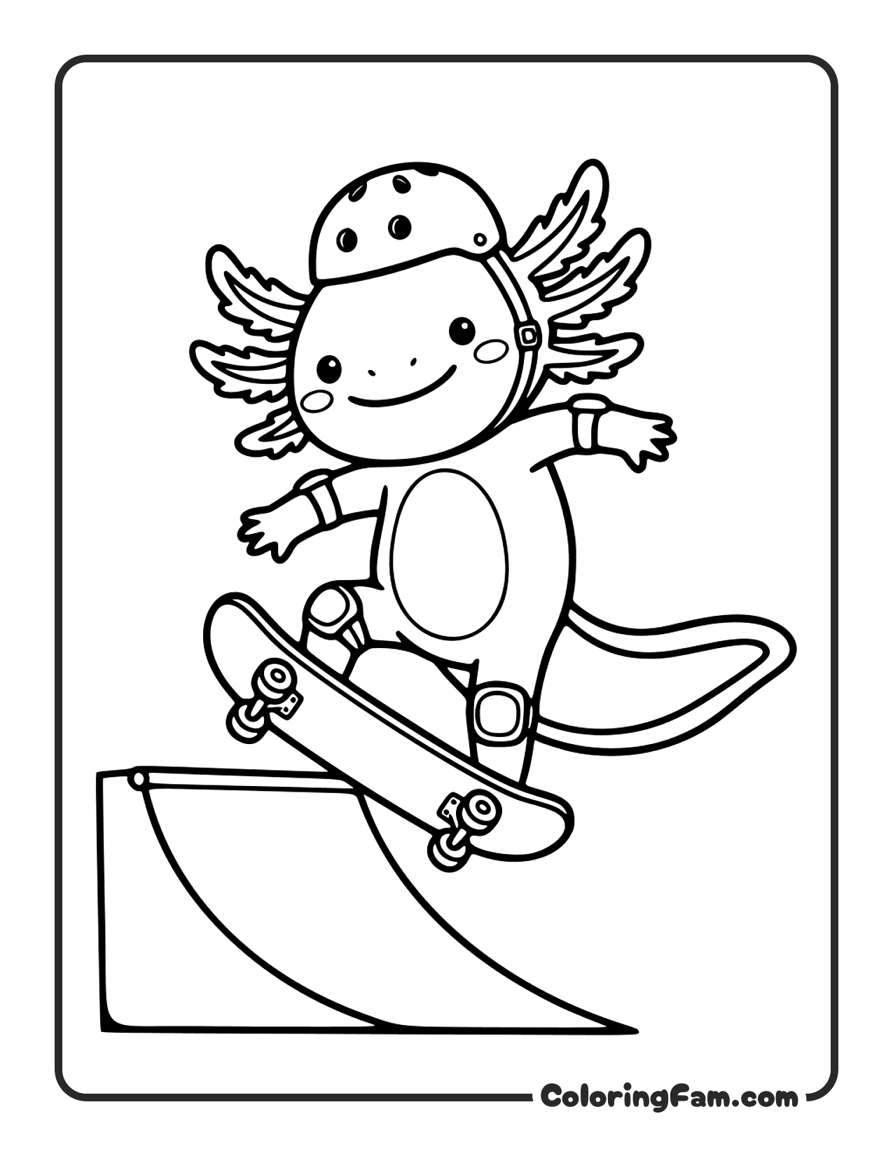 Axolotl Skateboarding On Ramp coloring page