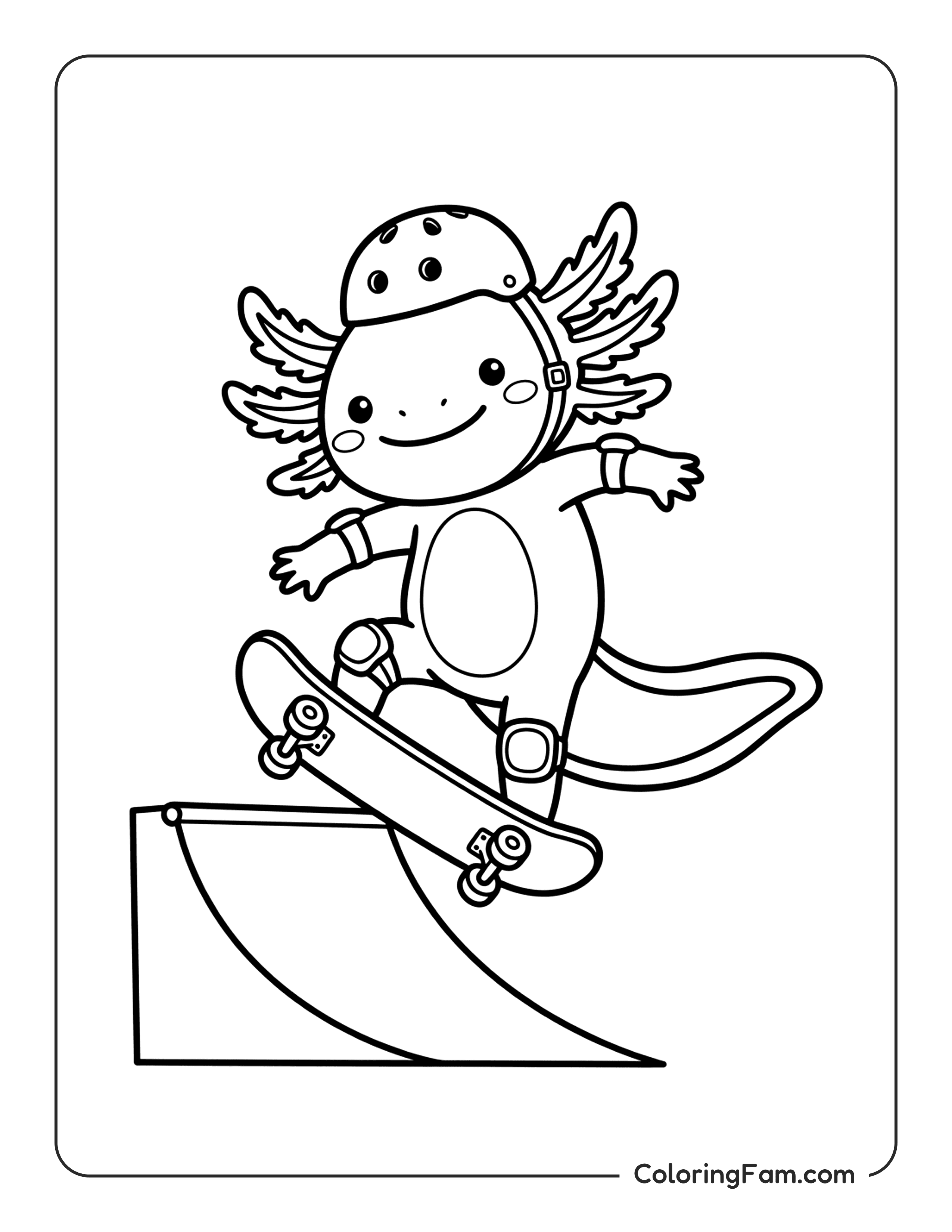 Axolotl Skateboarding On Ramp coloring page