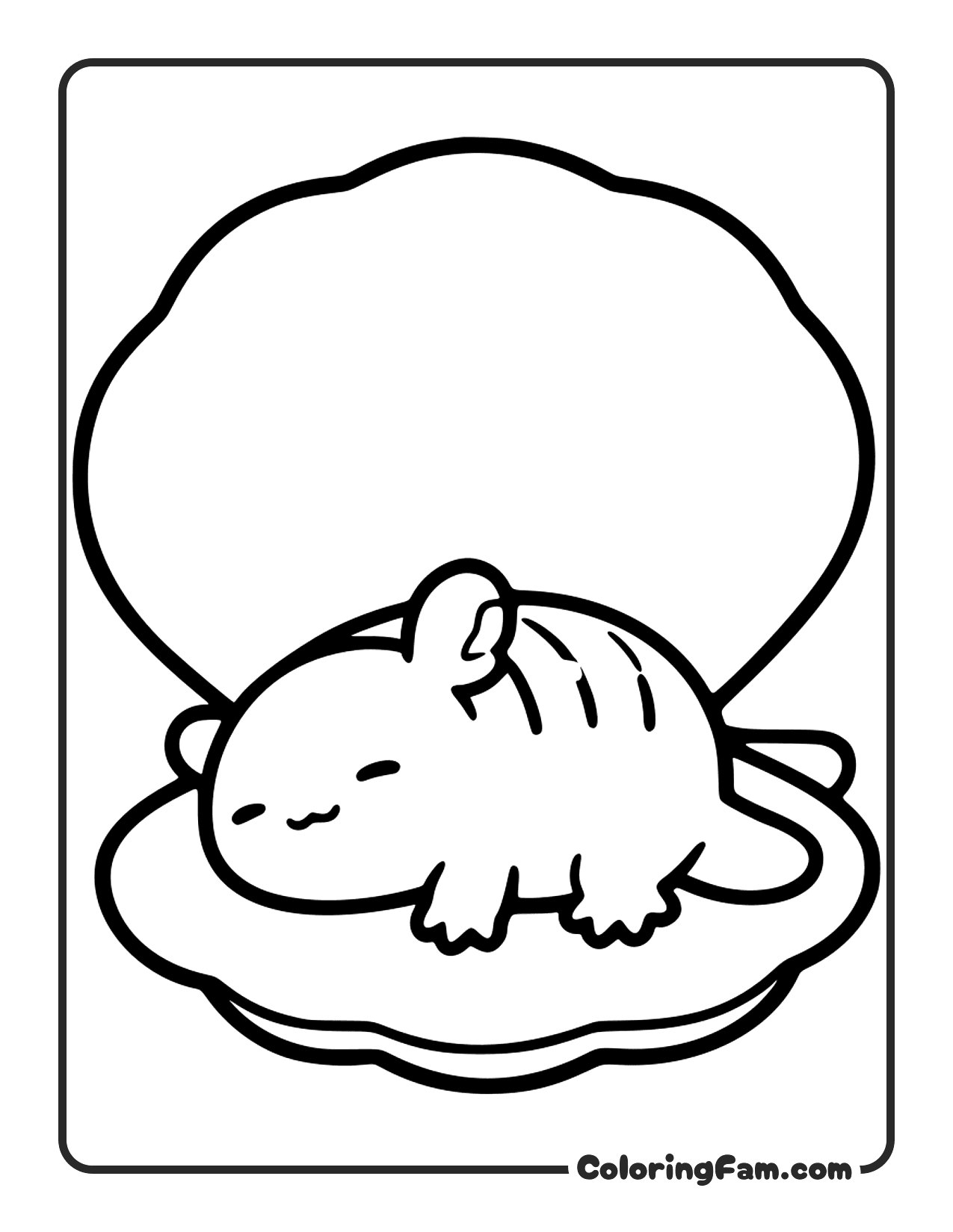 Axolotl Sleeping In Seashell coloring page