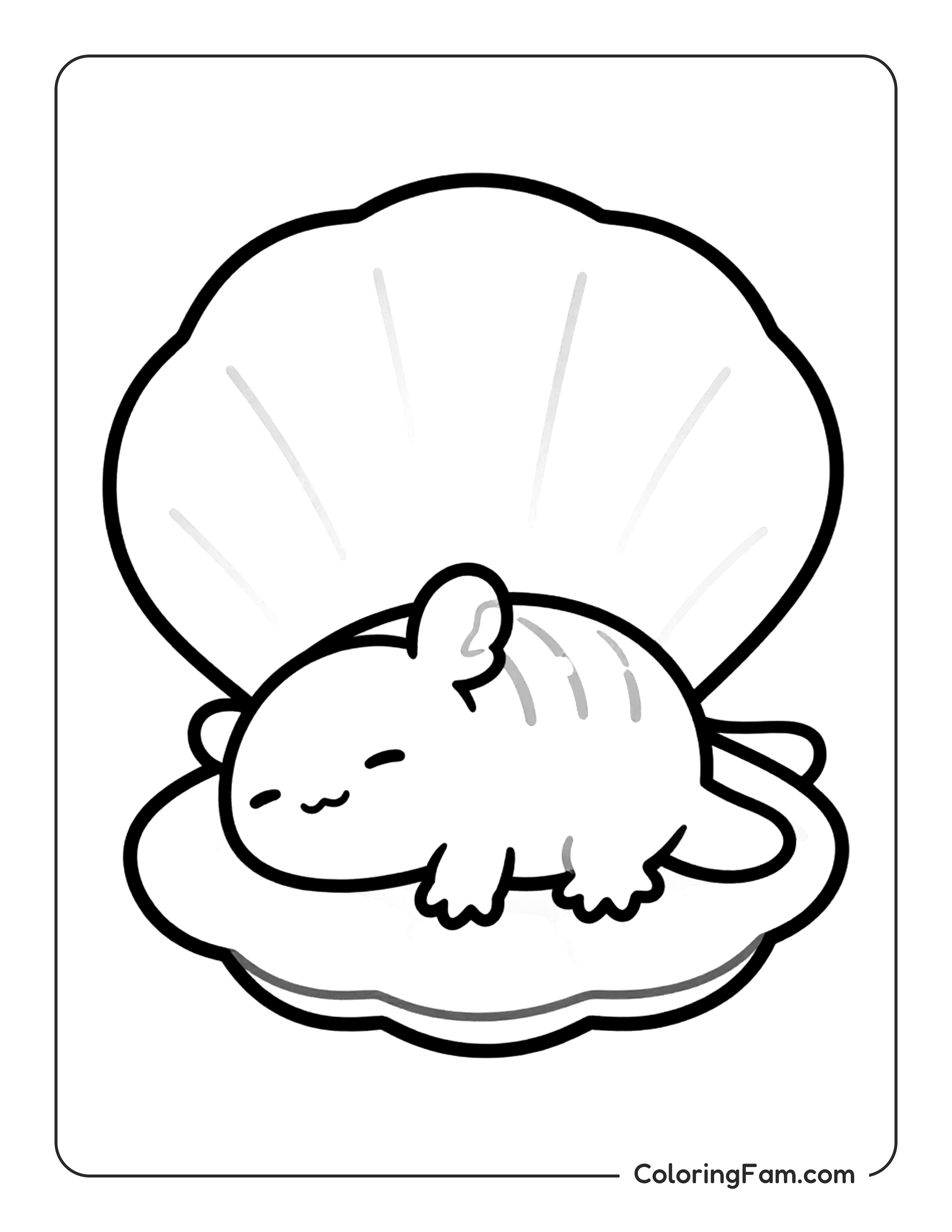 Axolotl Sleeping In Seashell coloring page