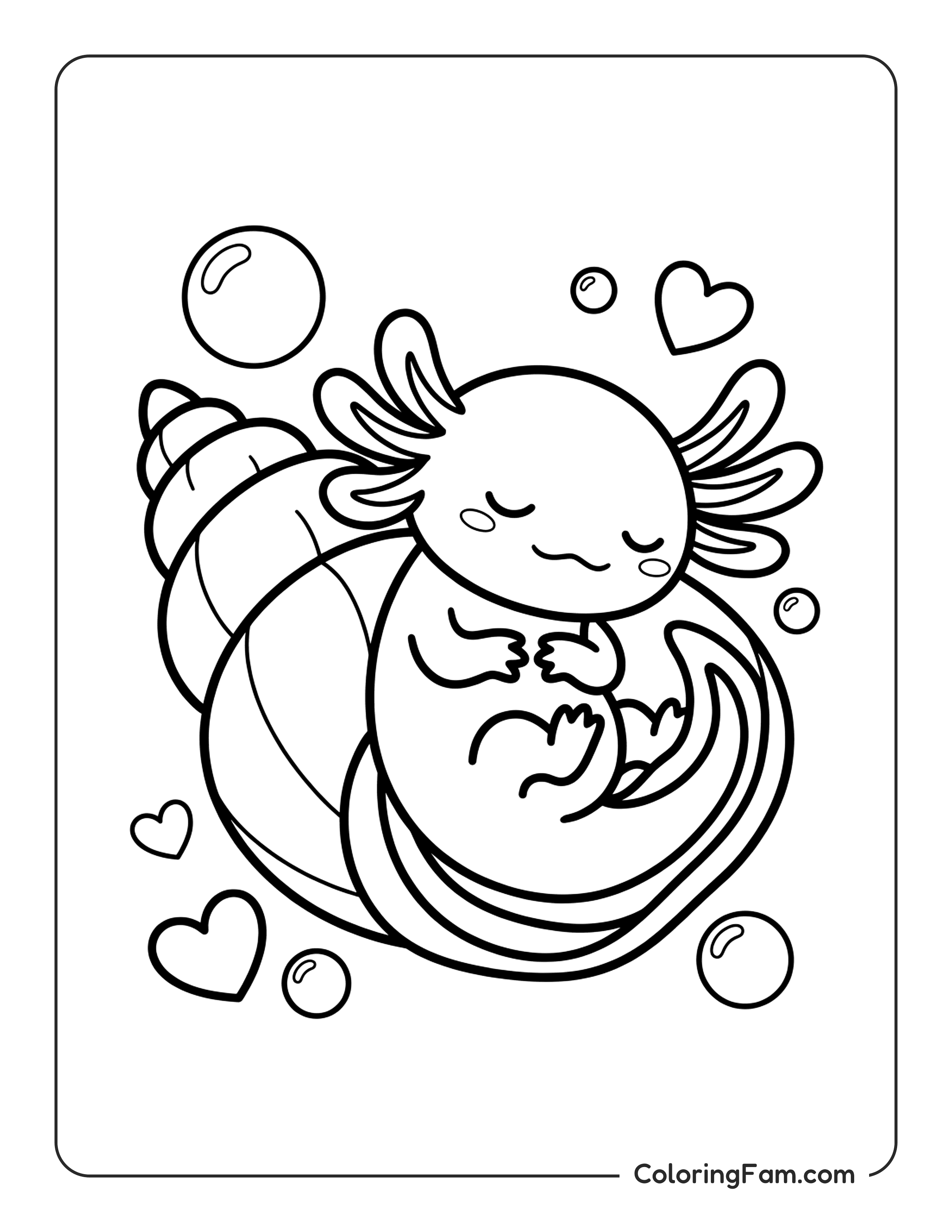 Axolotl Sleeping In Shell coloring page