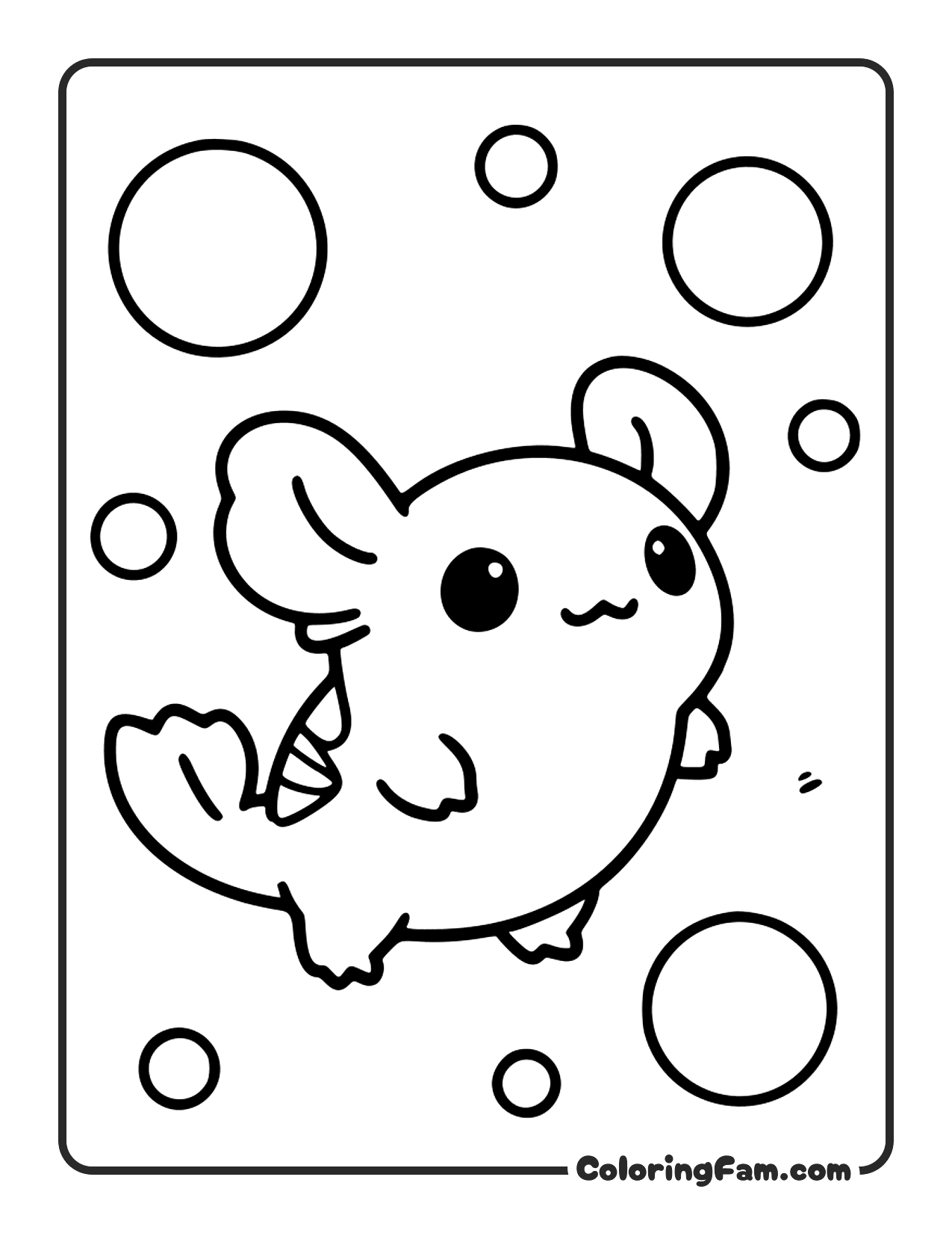 Axolotl Surrounded By Bubbles coloring page