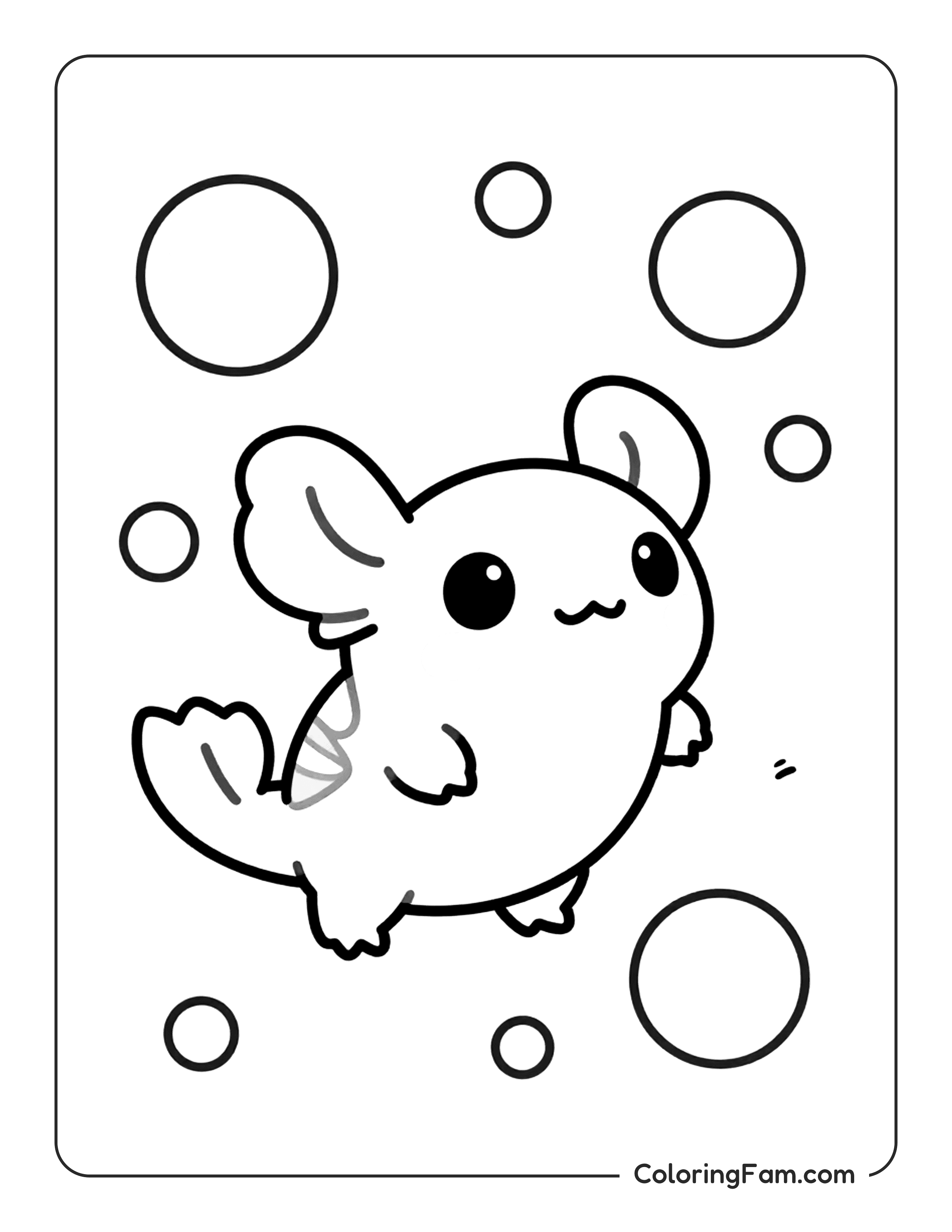 Axolotl Surrounded By Bubbles coloring page