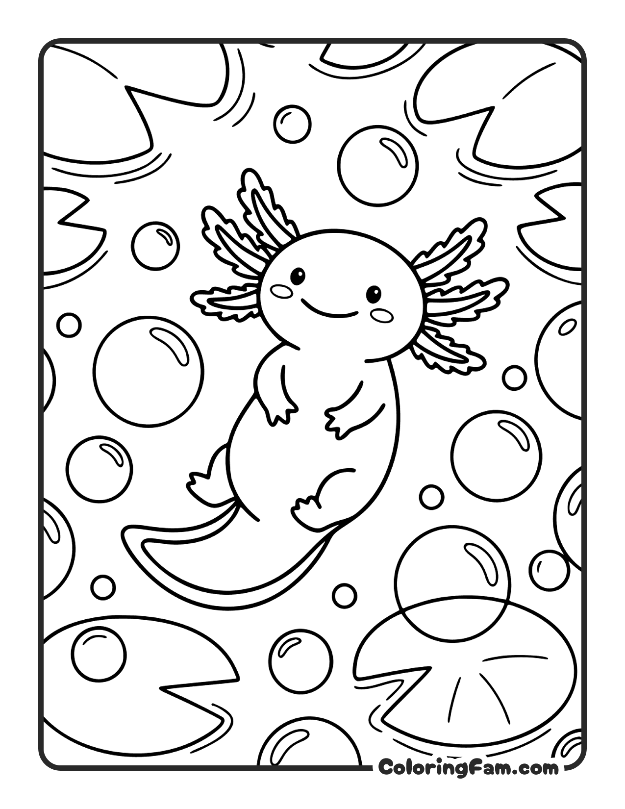 Axolotl Swimming With Bubbles coloring page