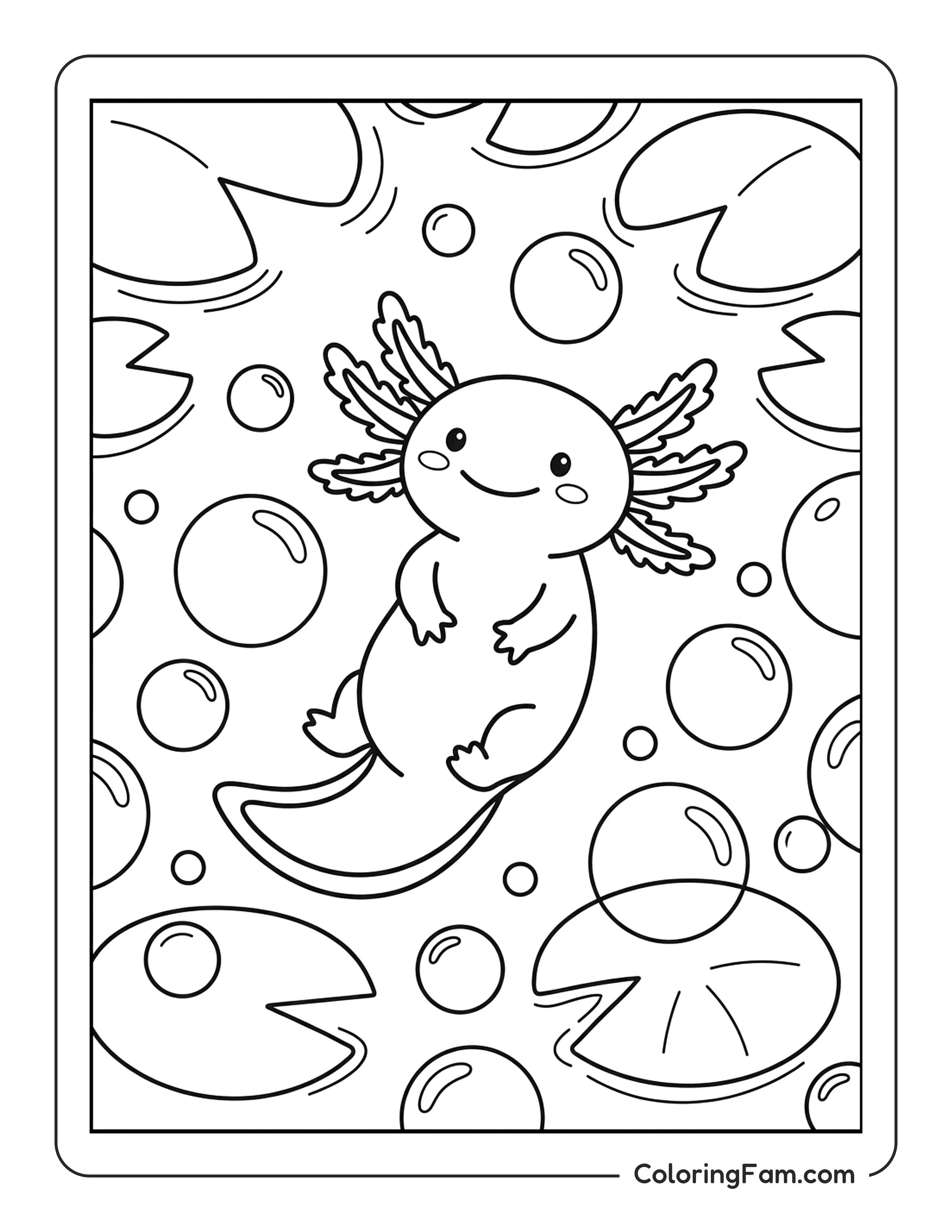 Axolotl Swimming With Bubbles coloring page