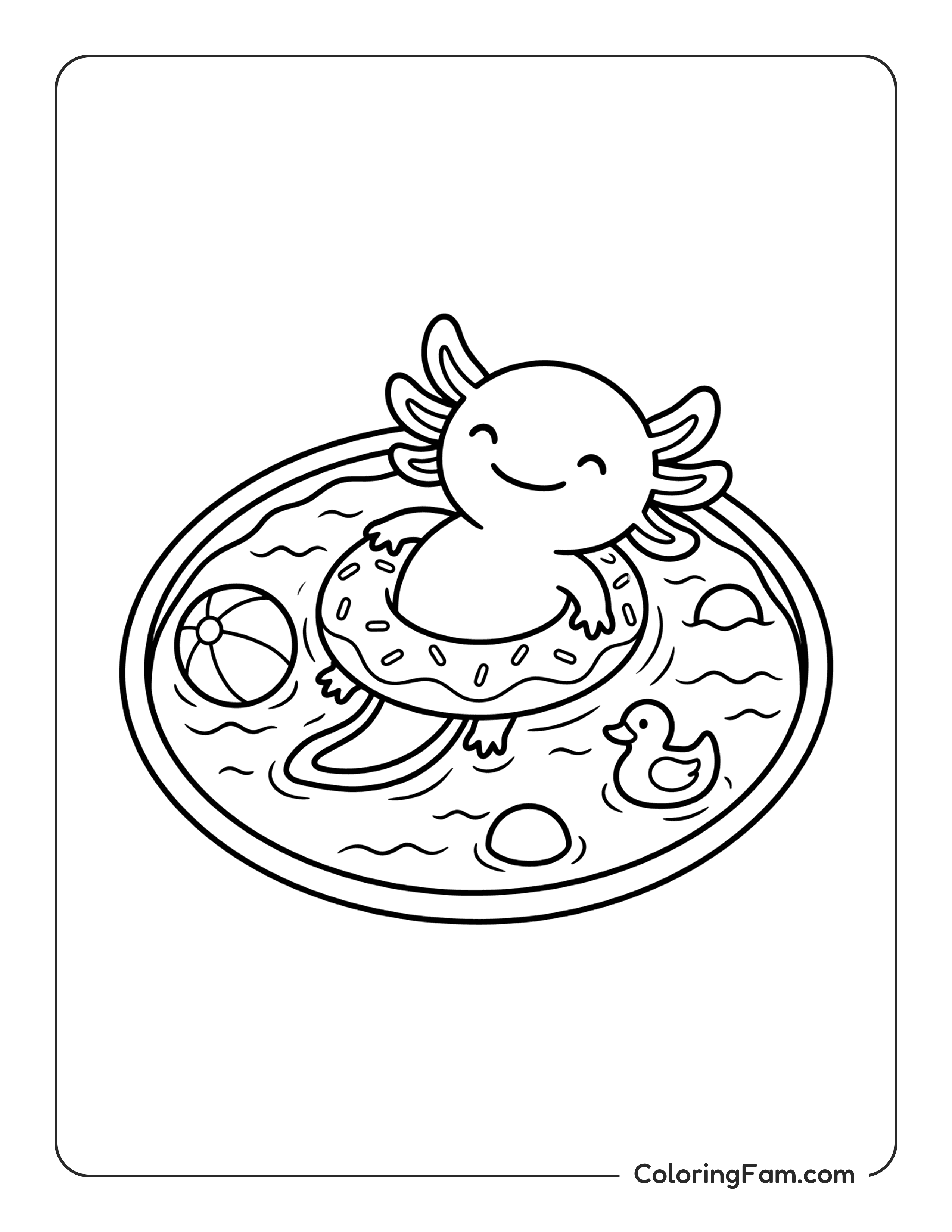 Axolotl Swimming With Duck coloring page