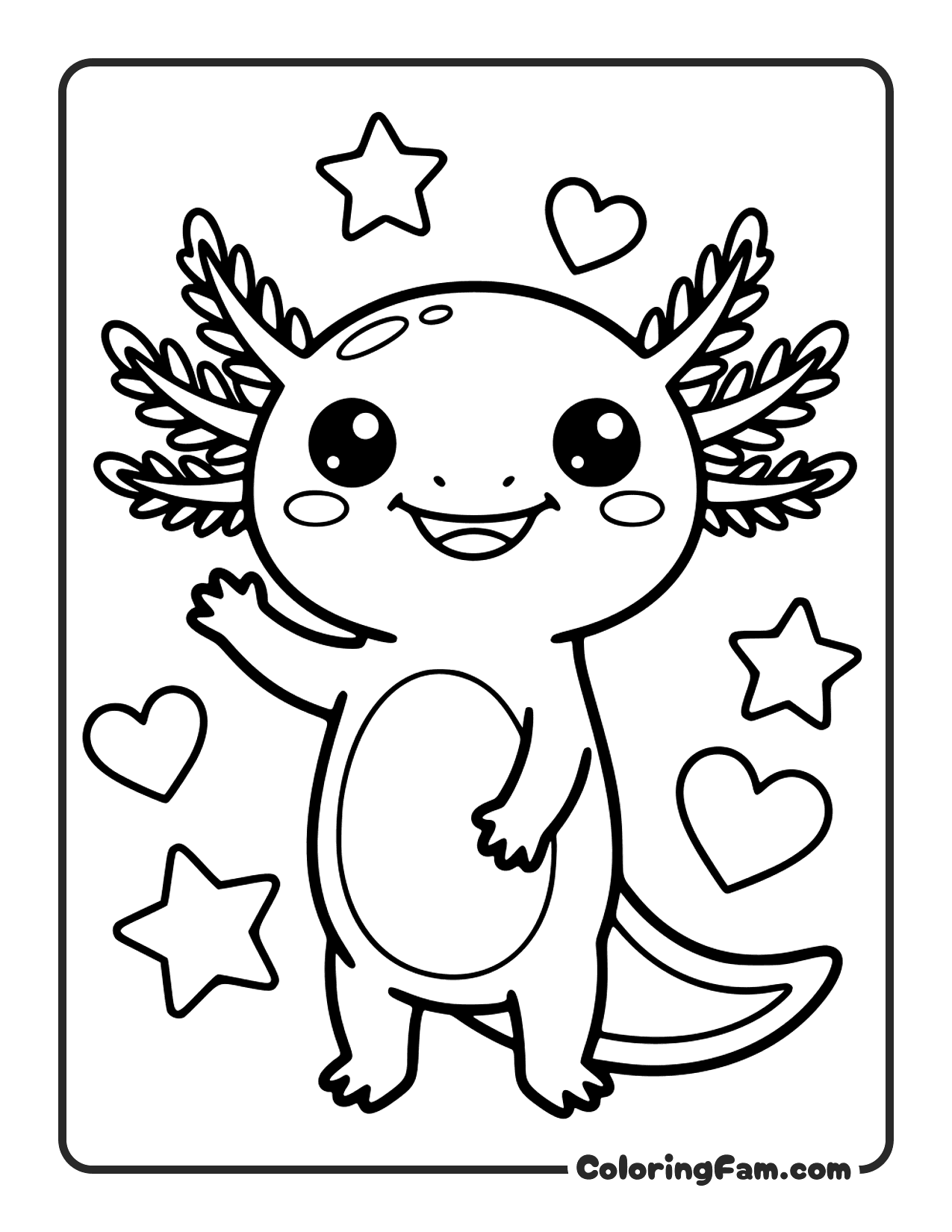 Axolotl Waving With Stars coloring page